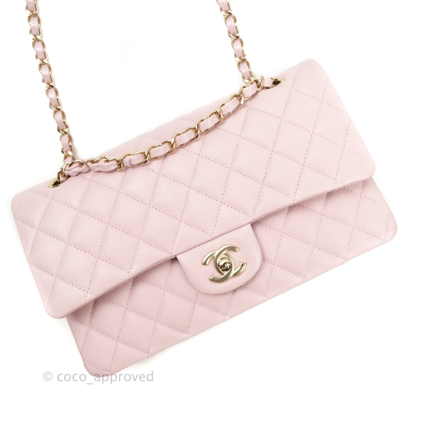 Chanel Classic M/L Medium Double Flap Bag Light Pink Caviar Gold Hardware