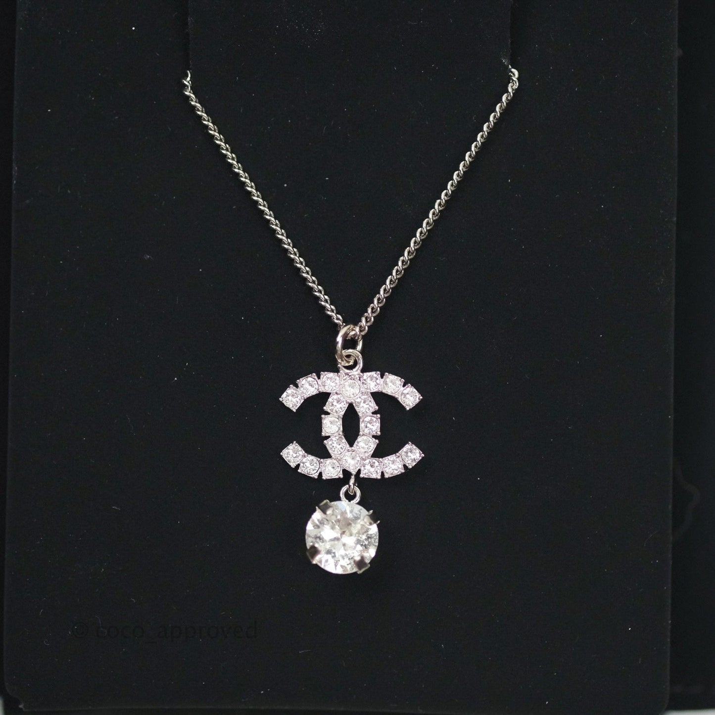 Chanel Crystal Silver CC Drop Necklace 18S