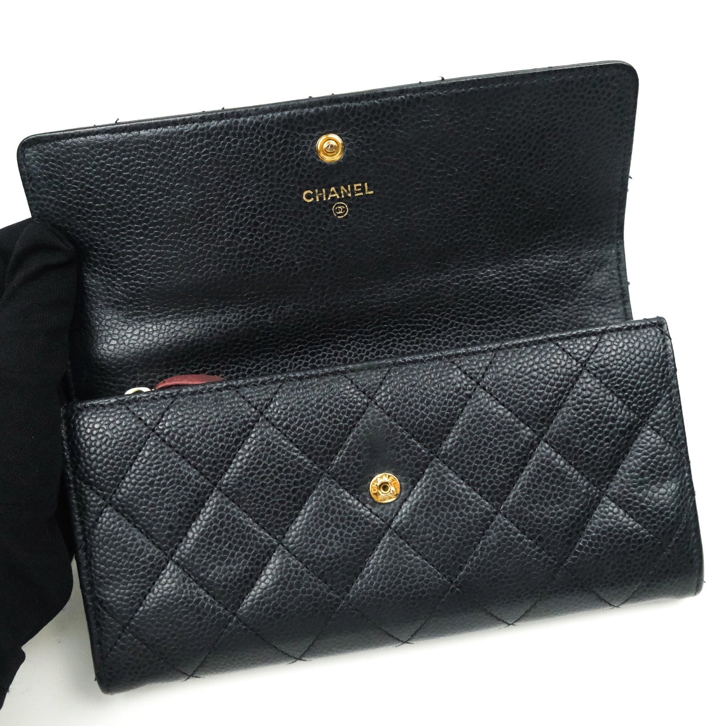 Chanel Long Wallet Black Caviar Gold Hardware