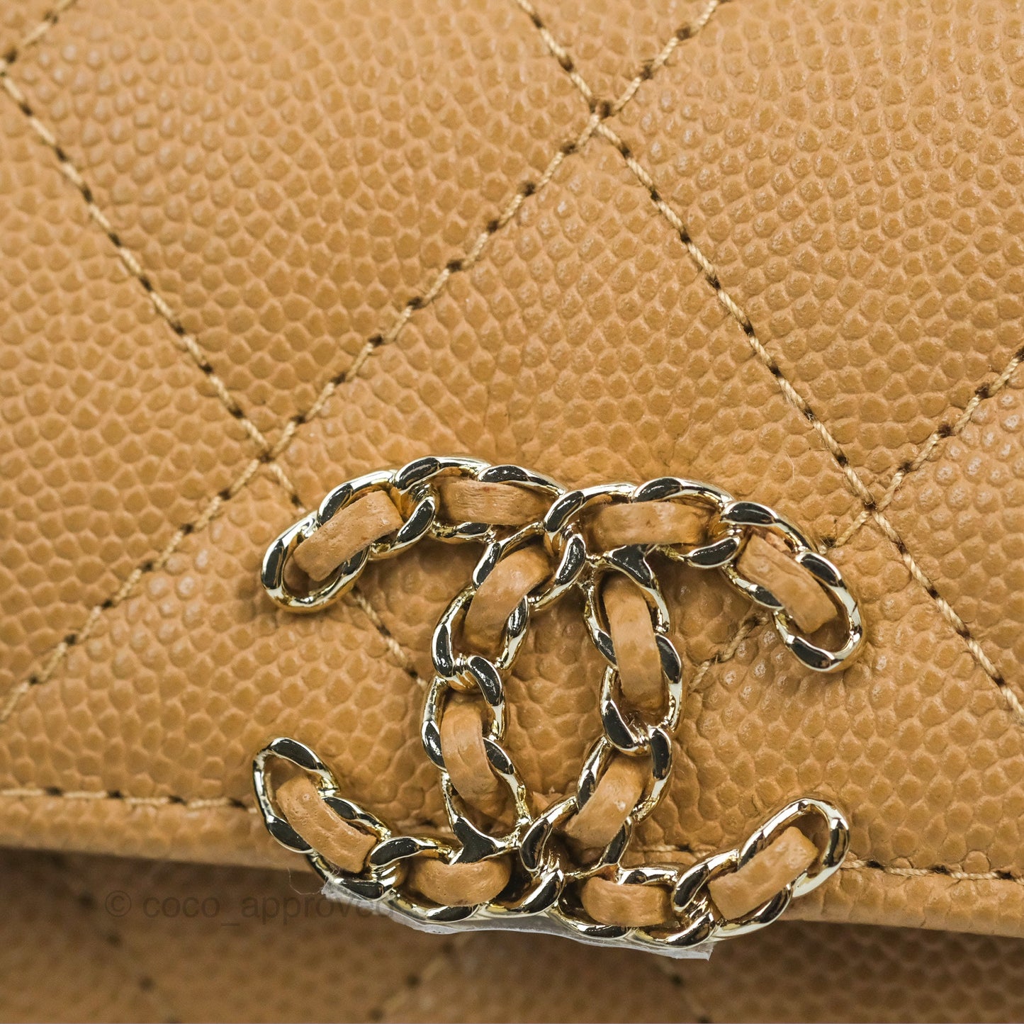 Chanel Top Handle Clutch with Chain Dark Beige Caviar Light Gold Hardware 23P