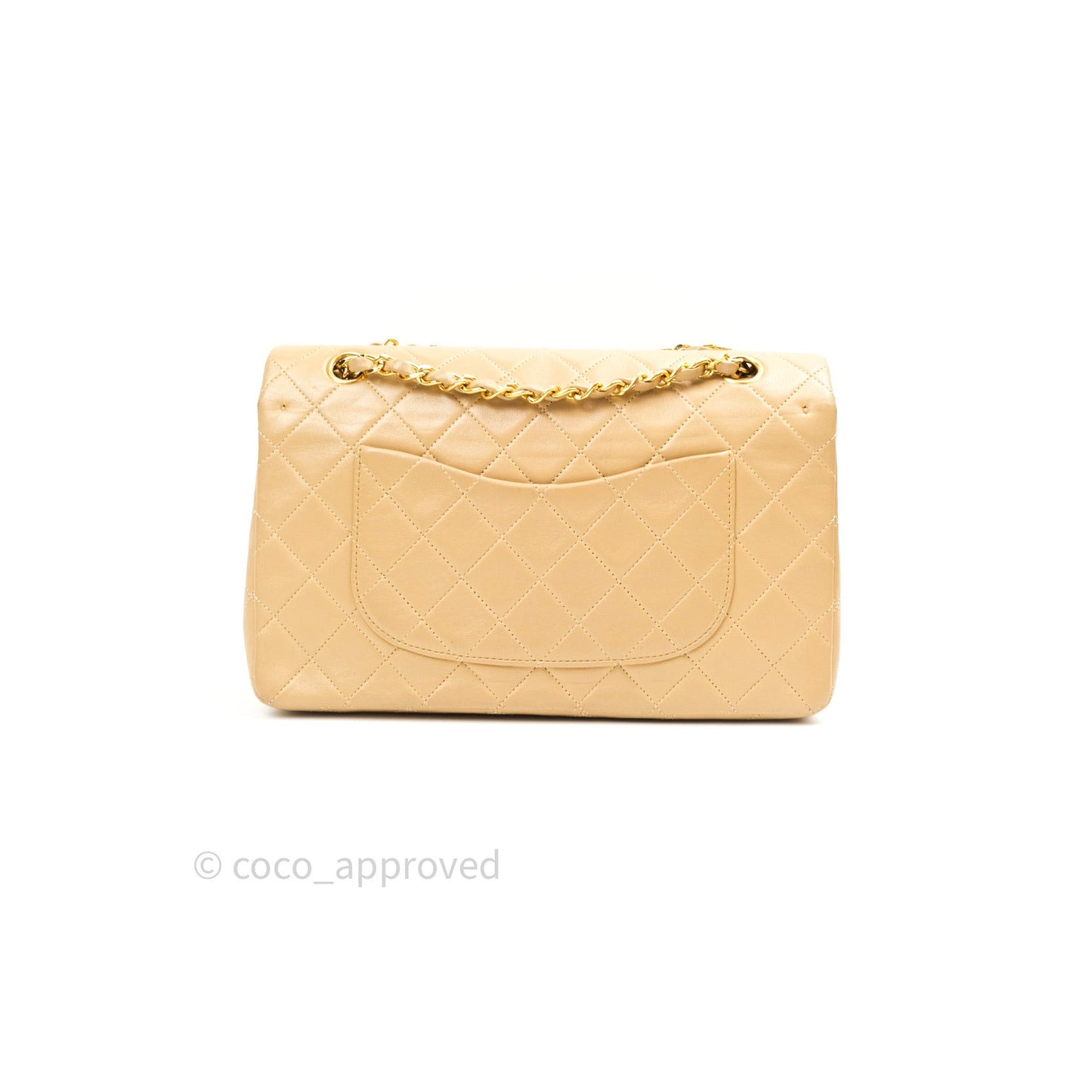 Chanel Vintage Classic Double Flap M/L Beige Lambskin 24K Gold Hardware