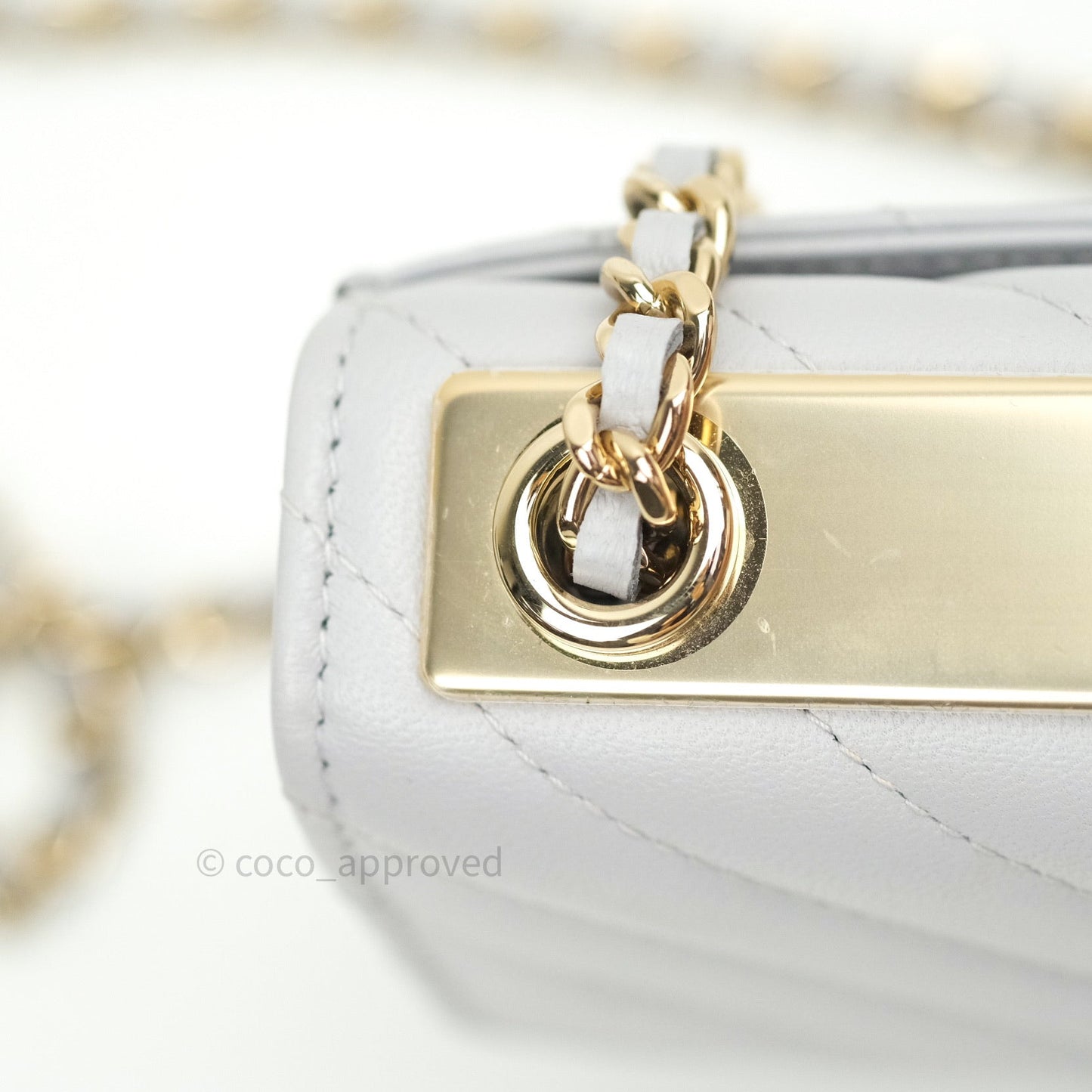Chanel Mini Trendy CC Wallet On Chain WOC Lambskin Chevron Grey Gold Hardware