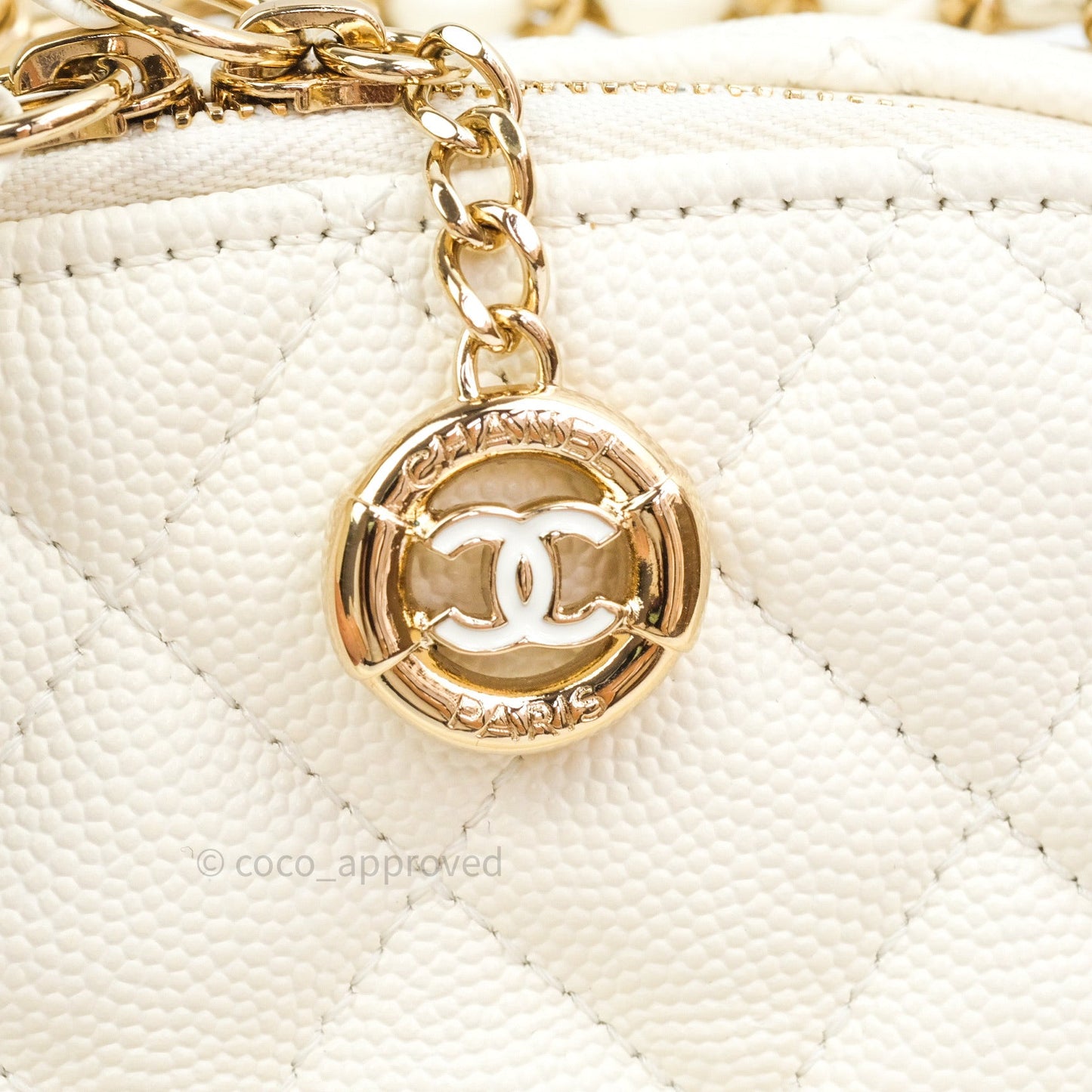 Chanel Quilted Small CC Day Backpack Ivory Caviar Light Gold Hardware