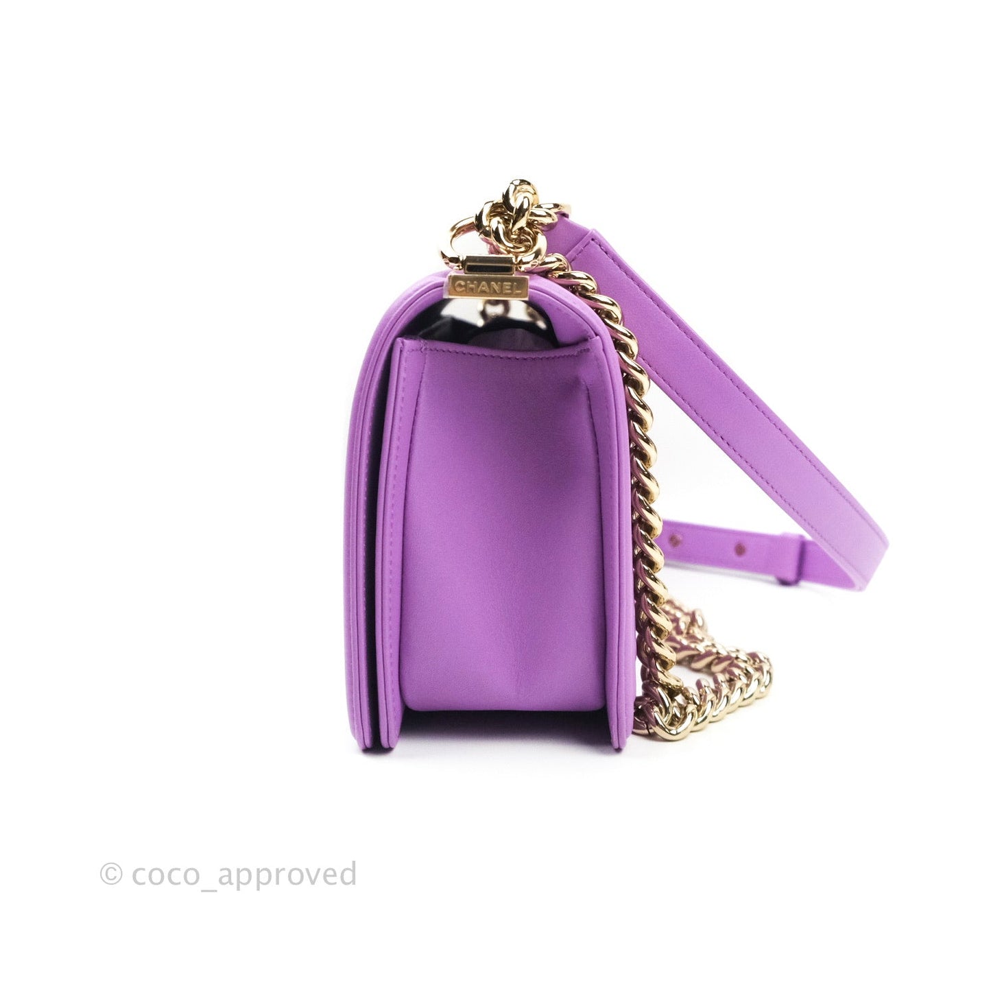 Chanel Boy Chevron Medium Purple Calfskin Gold Hardware