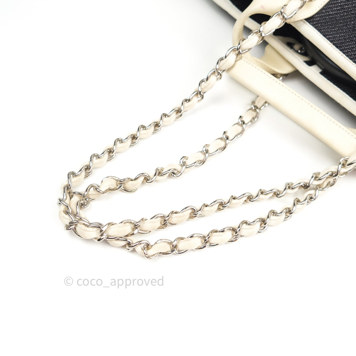 Chanel Canvas Large Deauville Tote Dark Grey Ivory Handle