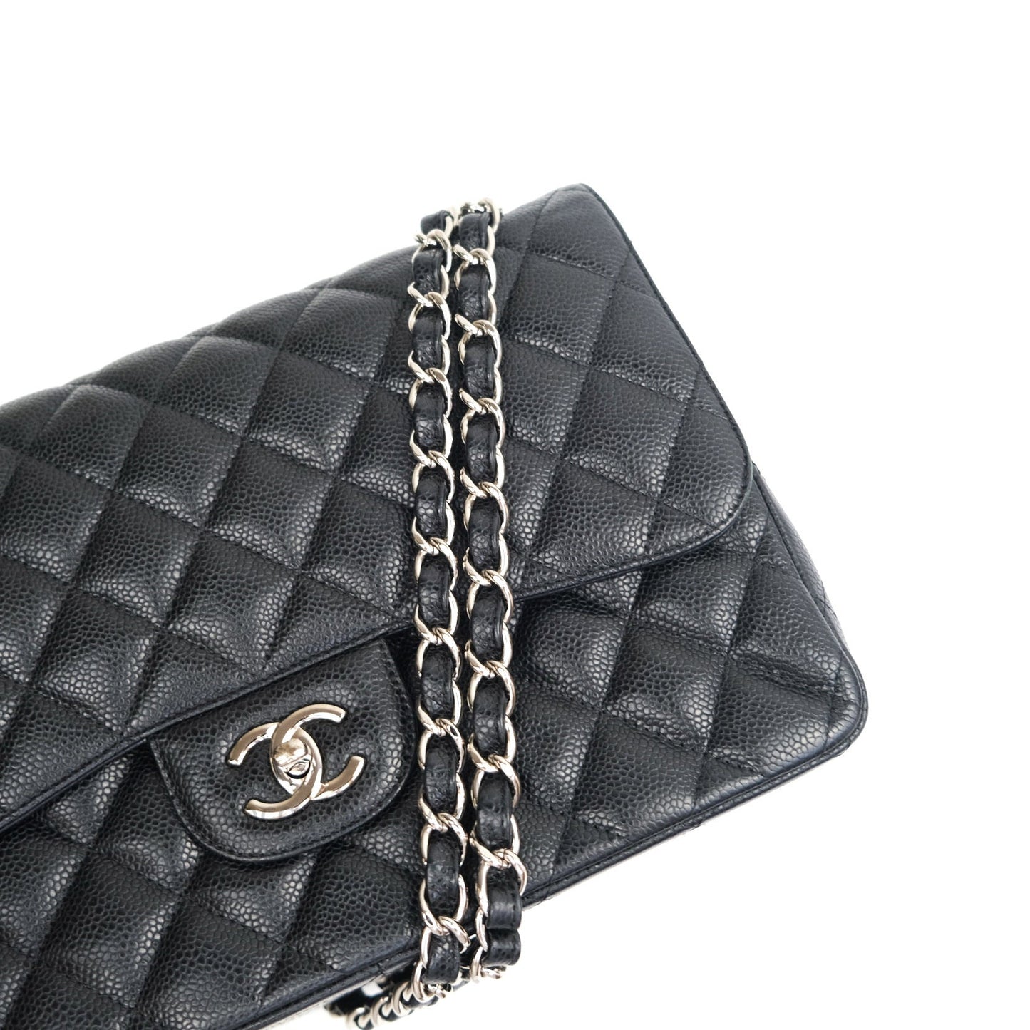Chanel Classic Jumbo Double Flap Black Quilted Caviar Silver Hardware⁣⁣