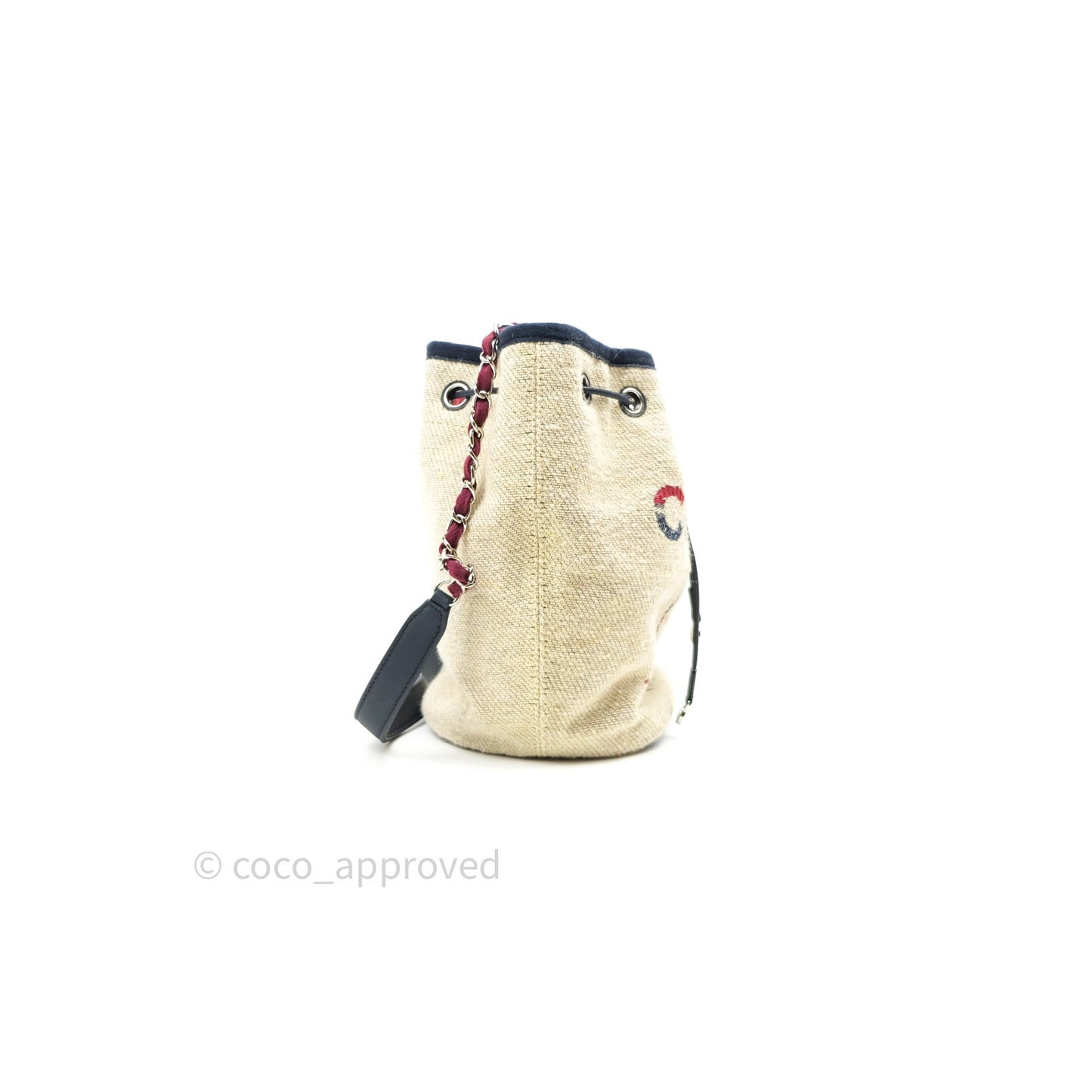 Chanel Canvas Deauville Drawstring Bag Beige Red