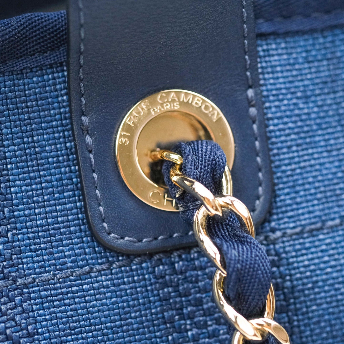 Chanel Canvas Large Deauville Tote Navy Blue Stripe 20S