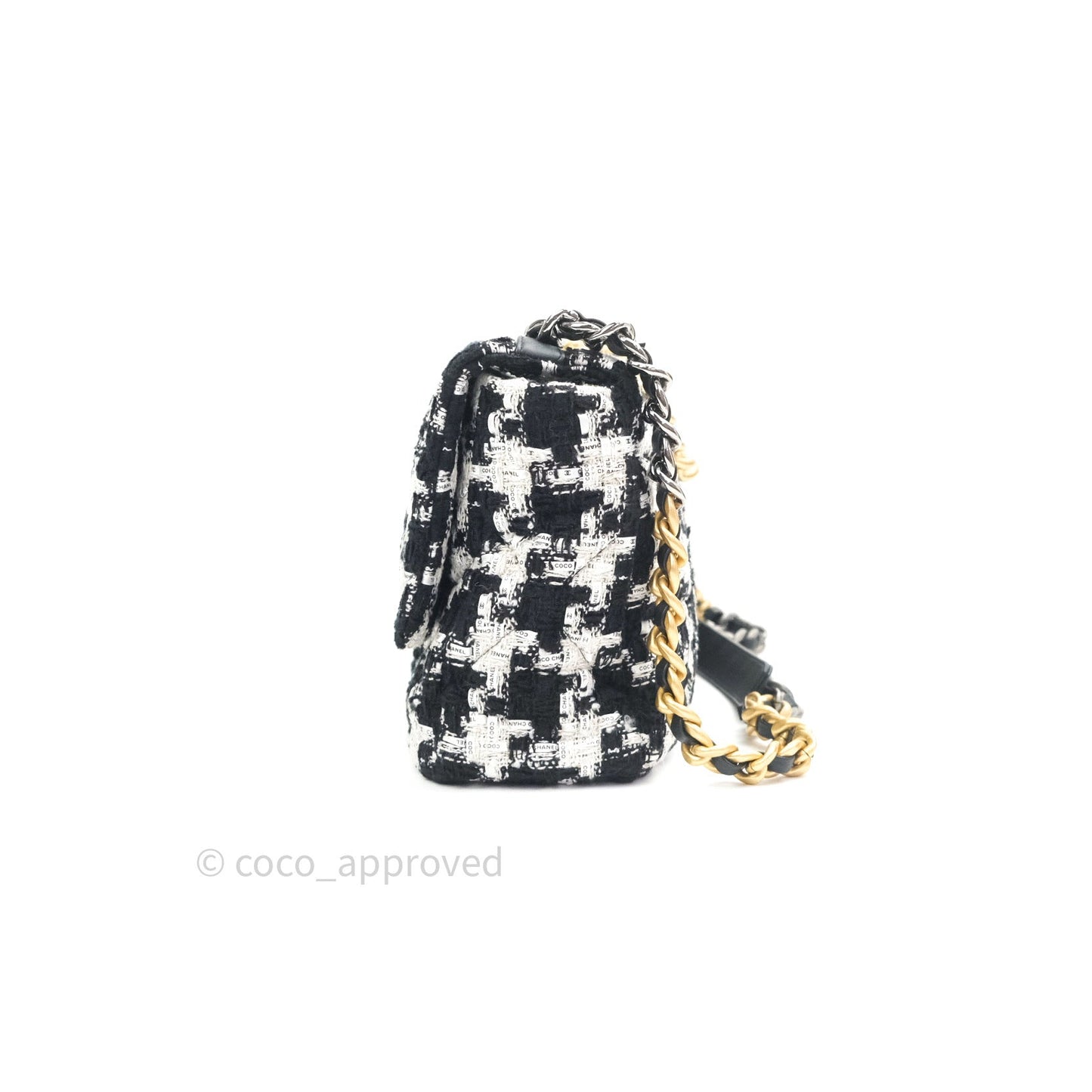 Chanel 19 Medium Tweed White Ribbon Mixed Hardware