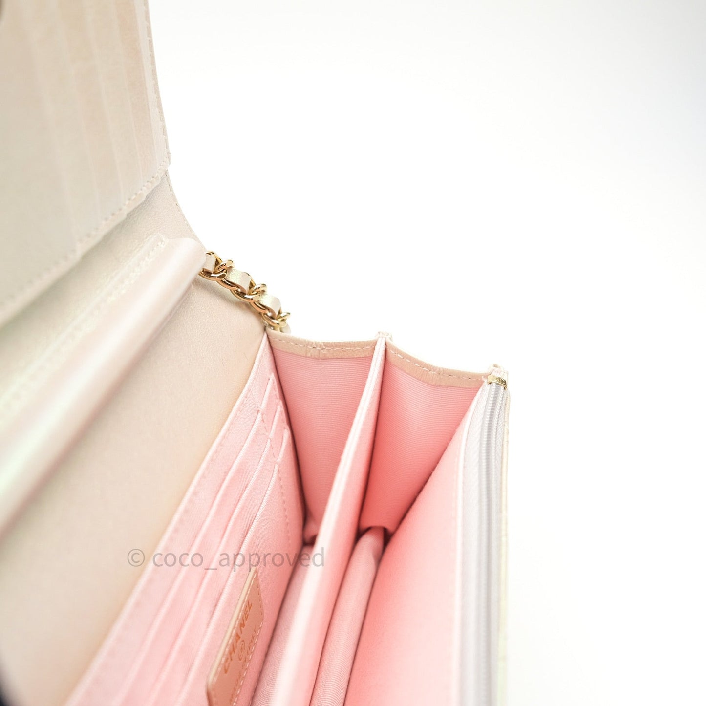 Chanel Quilted Mini Wallet on Chain WOC Iridescent Ivory Gold Hardware 20A