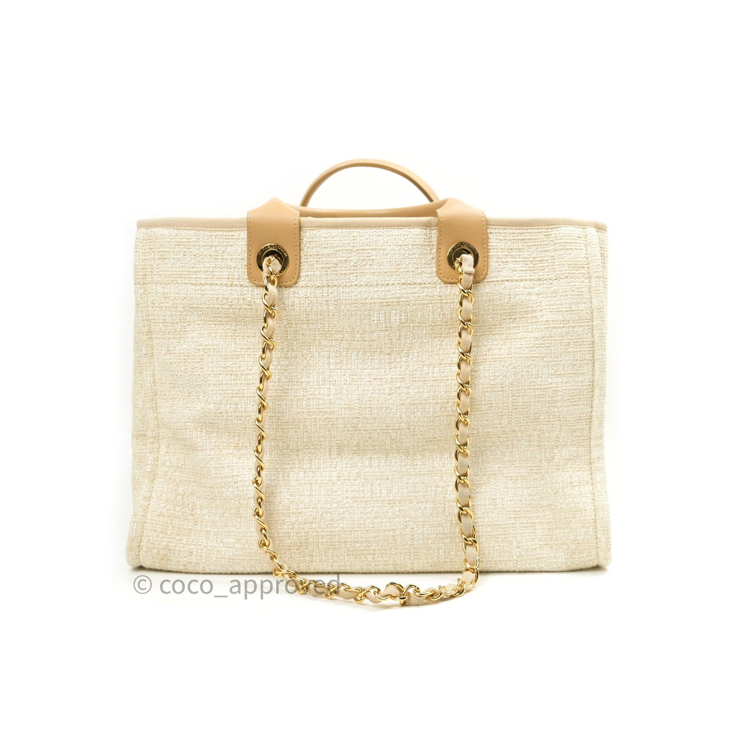 Chanel Canvas Large Deauville Tote Ivory Beige Nude Handles