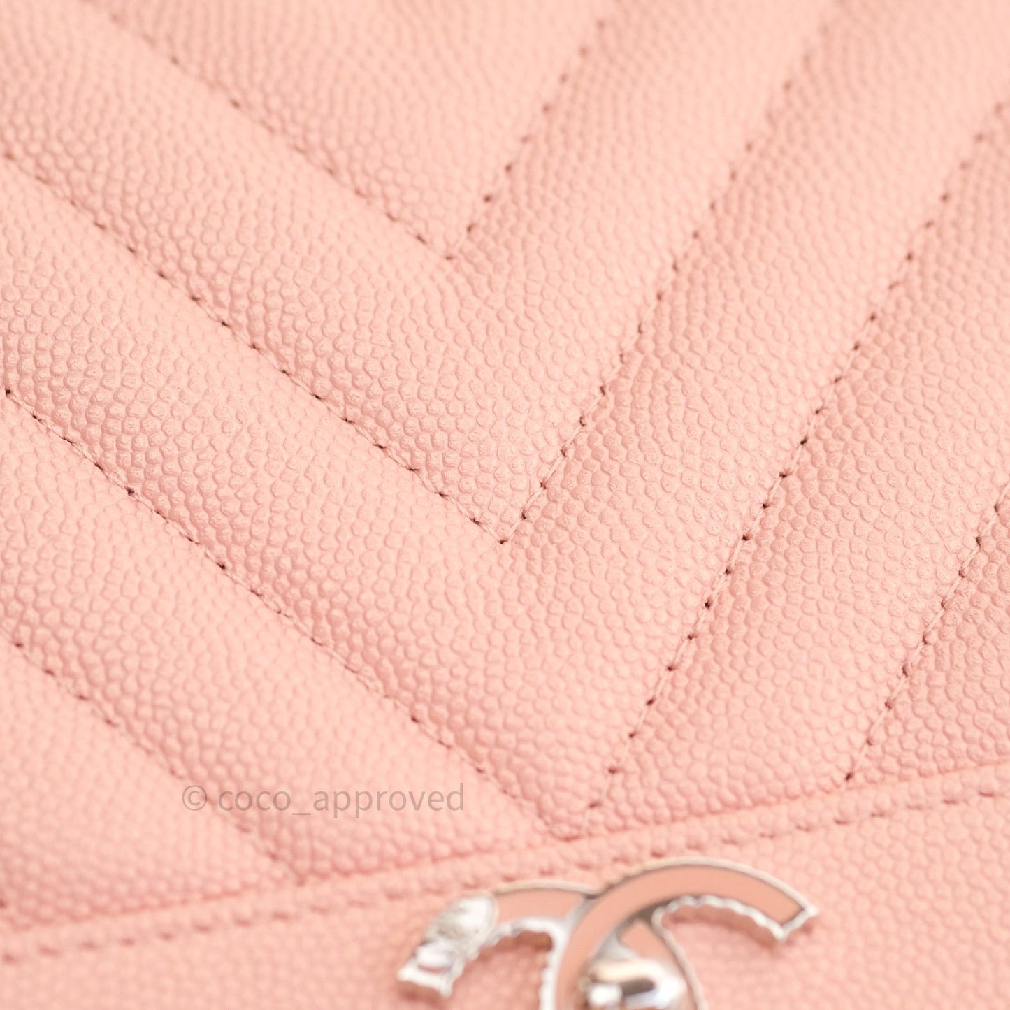 Chanel Chevron Wallet on Chain WOC Rose Gold Caviar Silver Hardware 19P