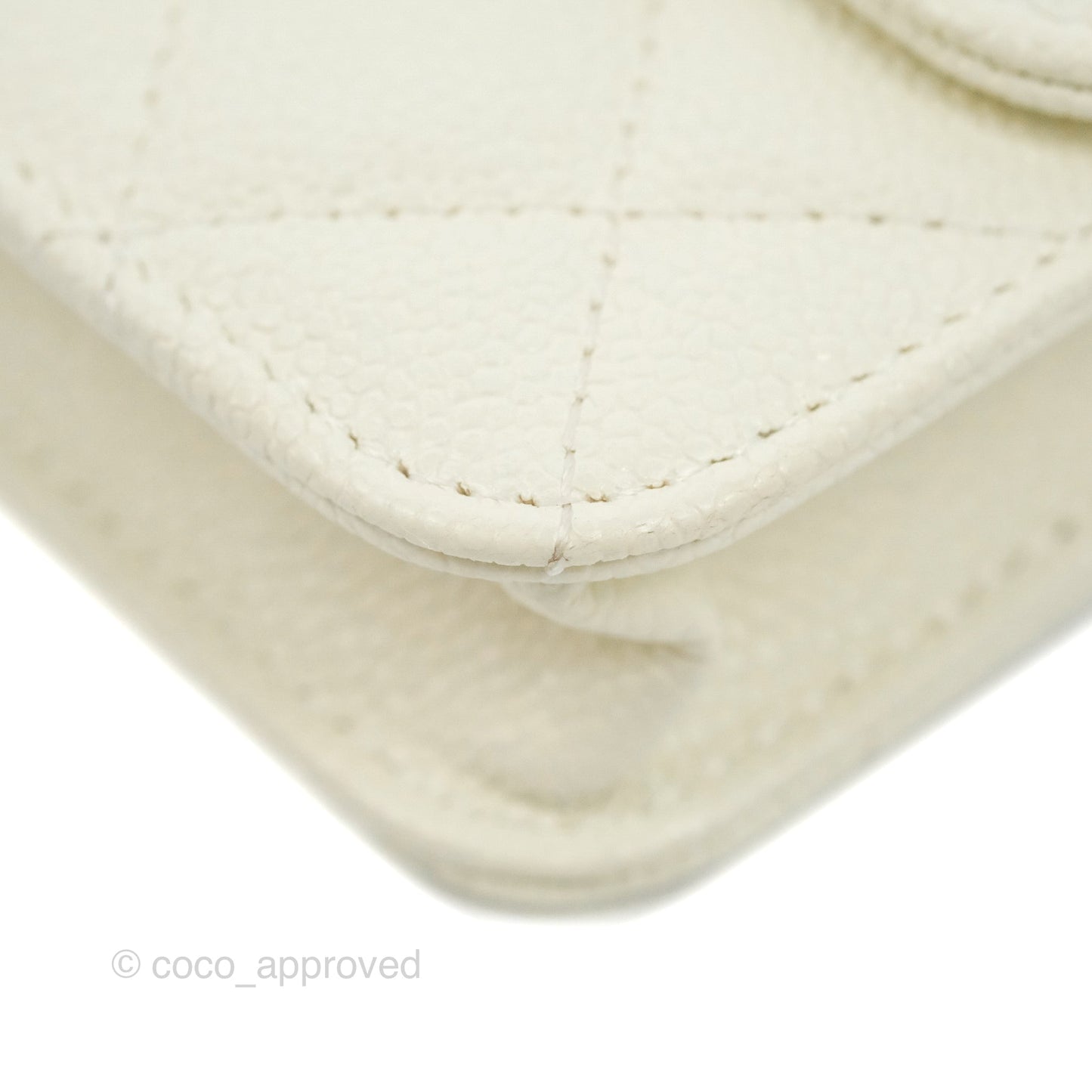 Chanel Mini Clutch With Chain White Caviar Aged Gold Hardware