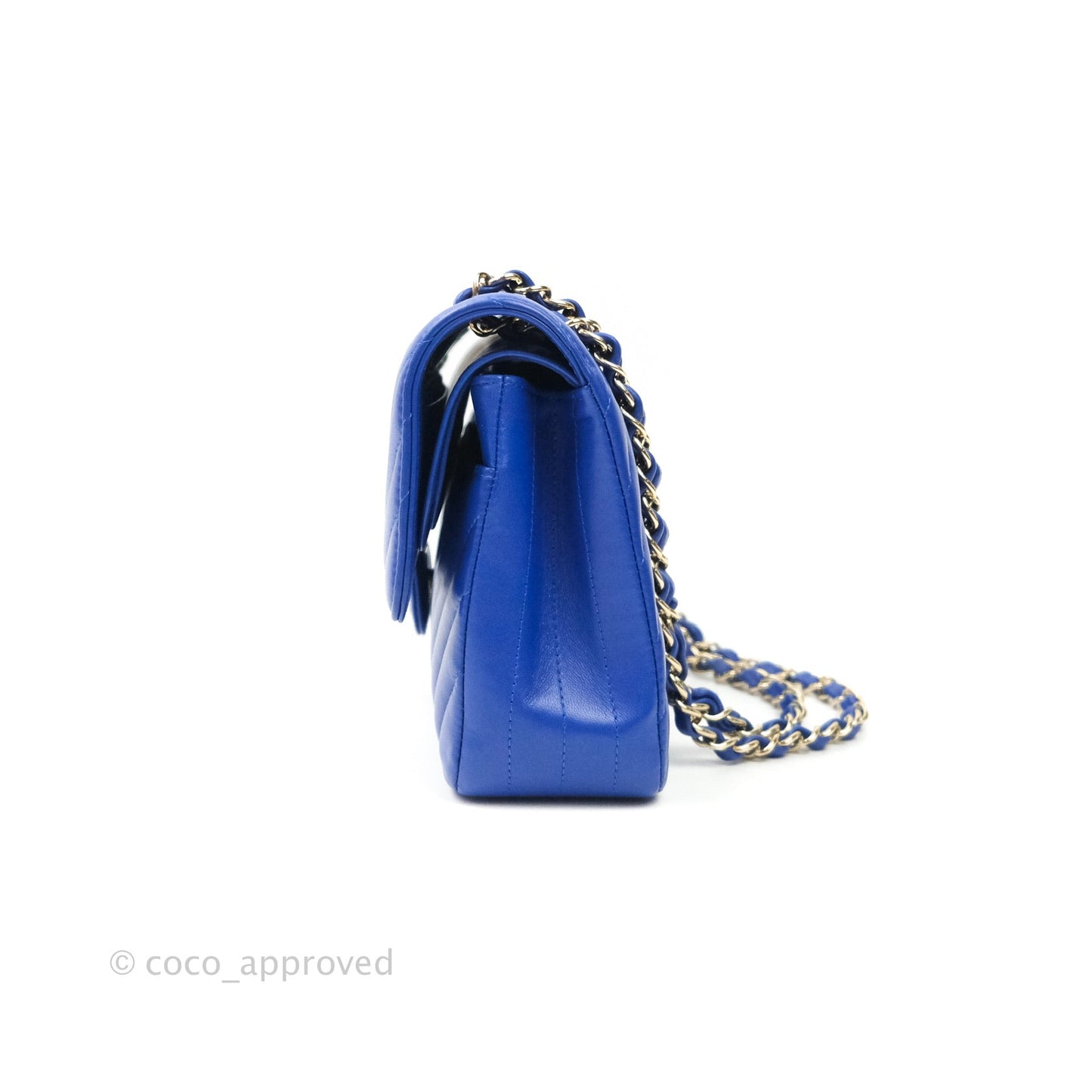 Chanel Classic Chevron M/L Medium Double Flap Blue Lambskin Gold Hardware