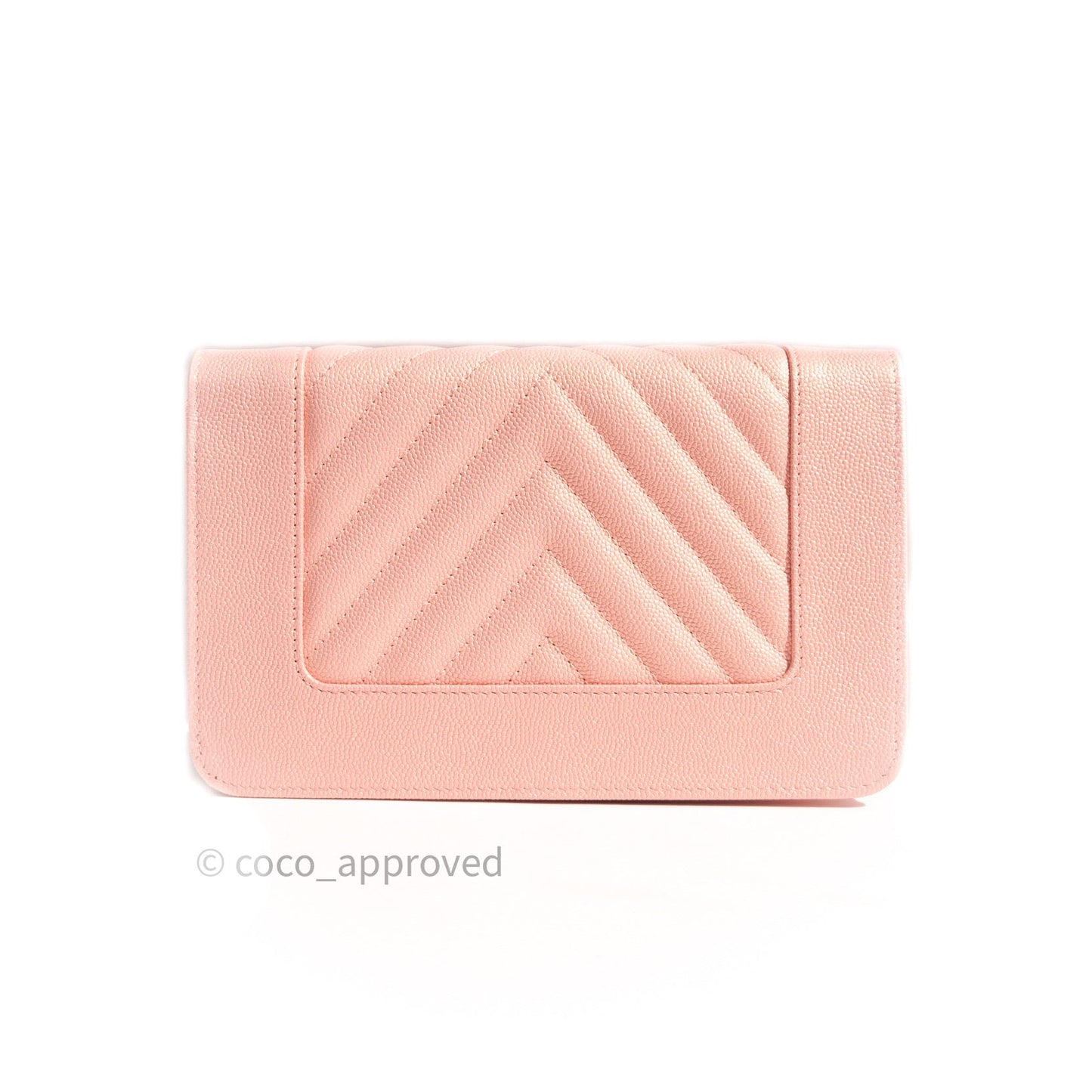 Chanel Chevron Wallet on Chain WOC Rose Gold Caviar Silver Hardware 19P