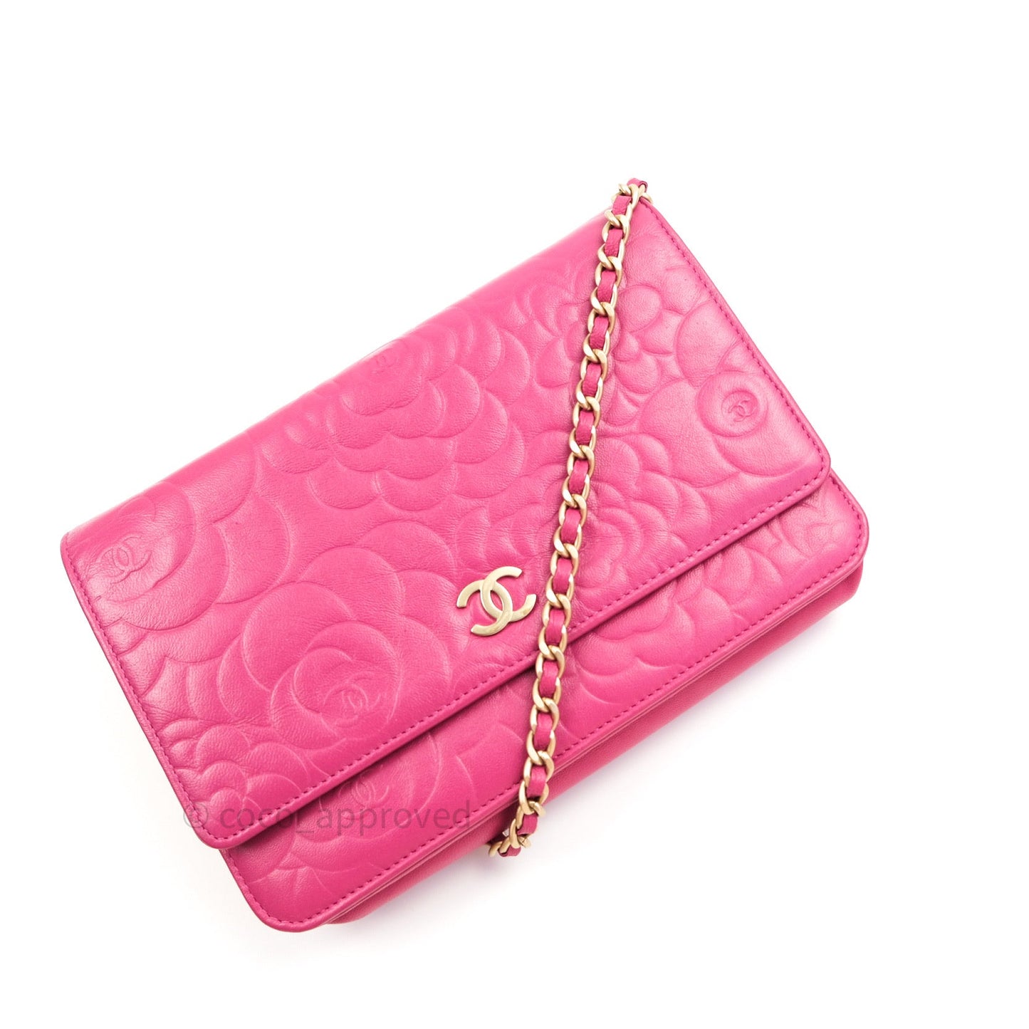 Chanel Camellia Wallet on Chain WOC Pink Lambskin Gold Hardware