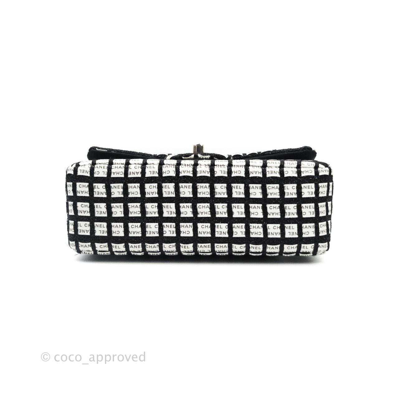 Chanel Quilted Mini Rectangular Black White Logo Silver Hardware