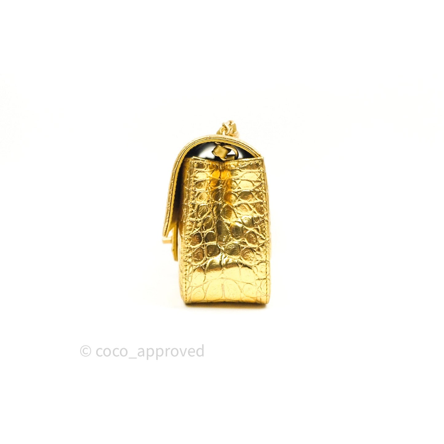 Chanel Gold Metallic Calfskin Crocodile Embossed Rectangular Mini Flap