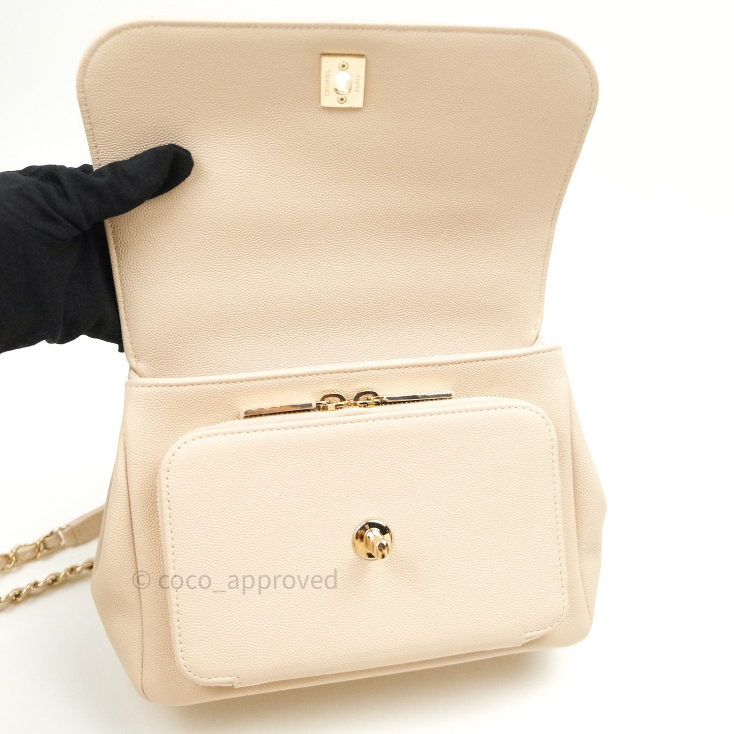 Chanel Quilted Medium Business Affinity Flap Beige Caviar Light Gold Hardware
