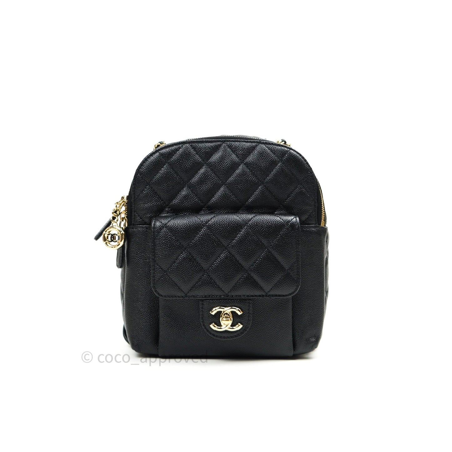 Chanel Quilted Small CC Day Backpack Black Caviar Light Gold Hardware
