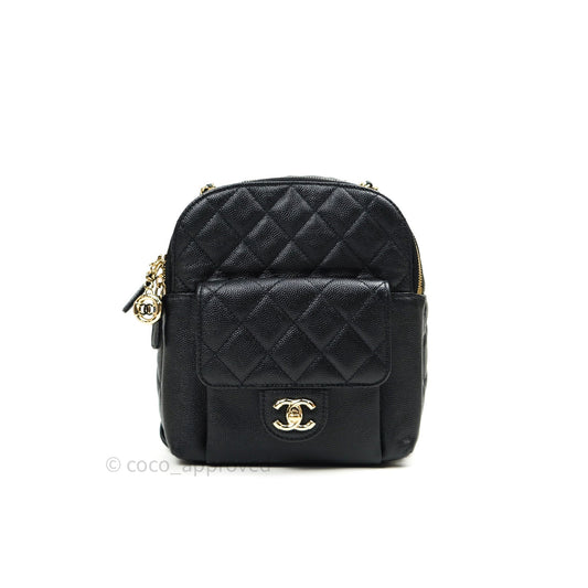 Chanel Quilted Small CC Day Backpack Black Caviar Light Gold Hardware