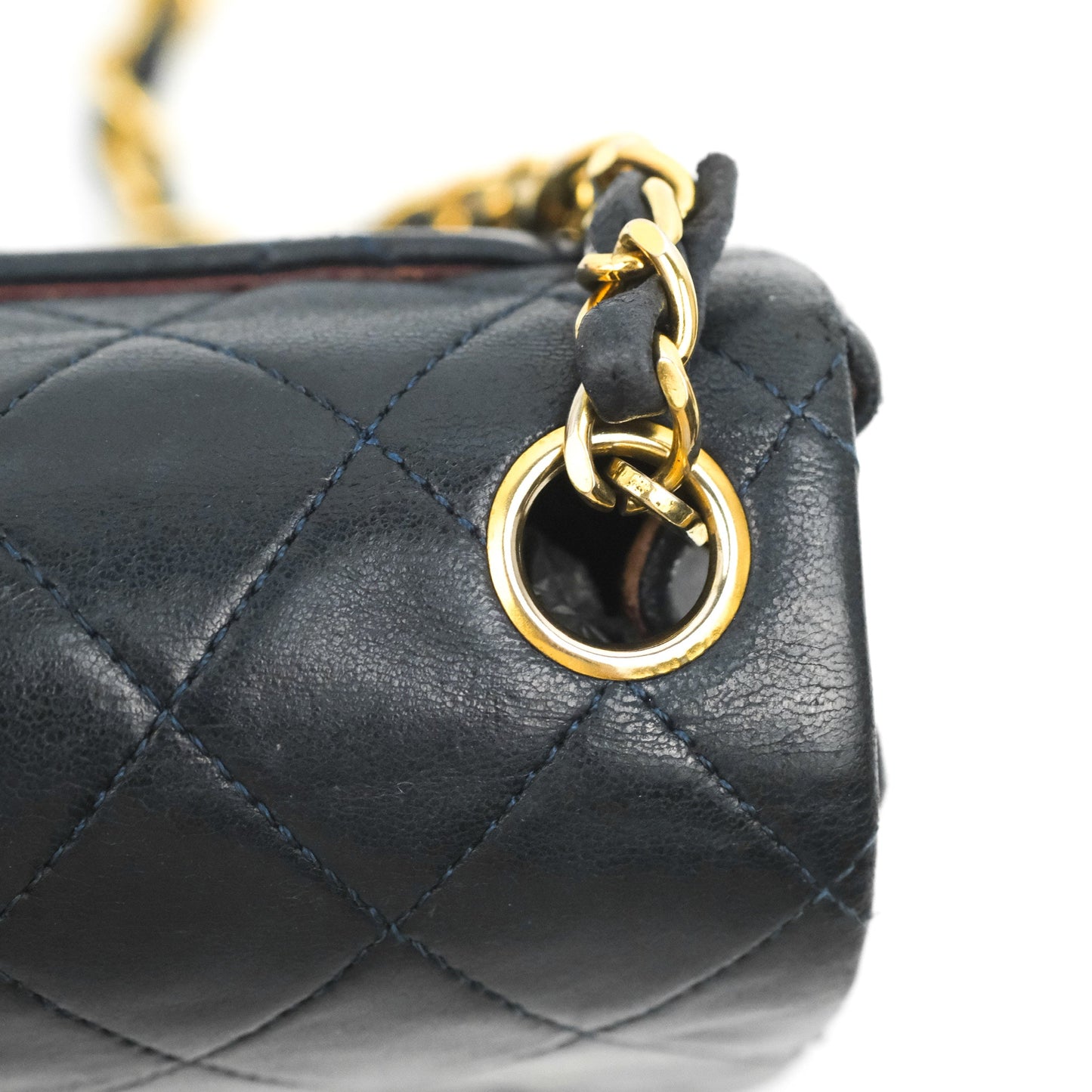 Chanel Vintage Mini Square Navy Lambskin 24K Gold Hardware