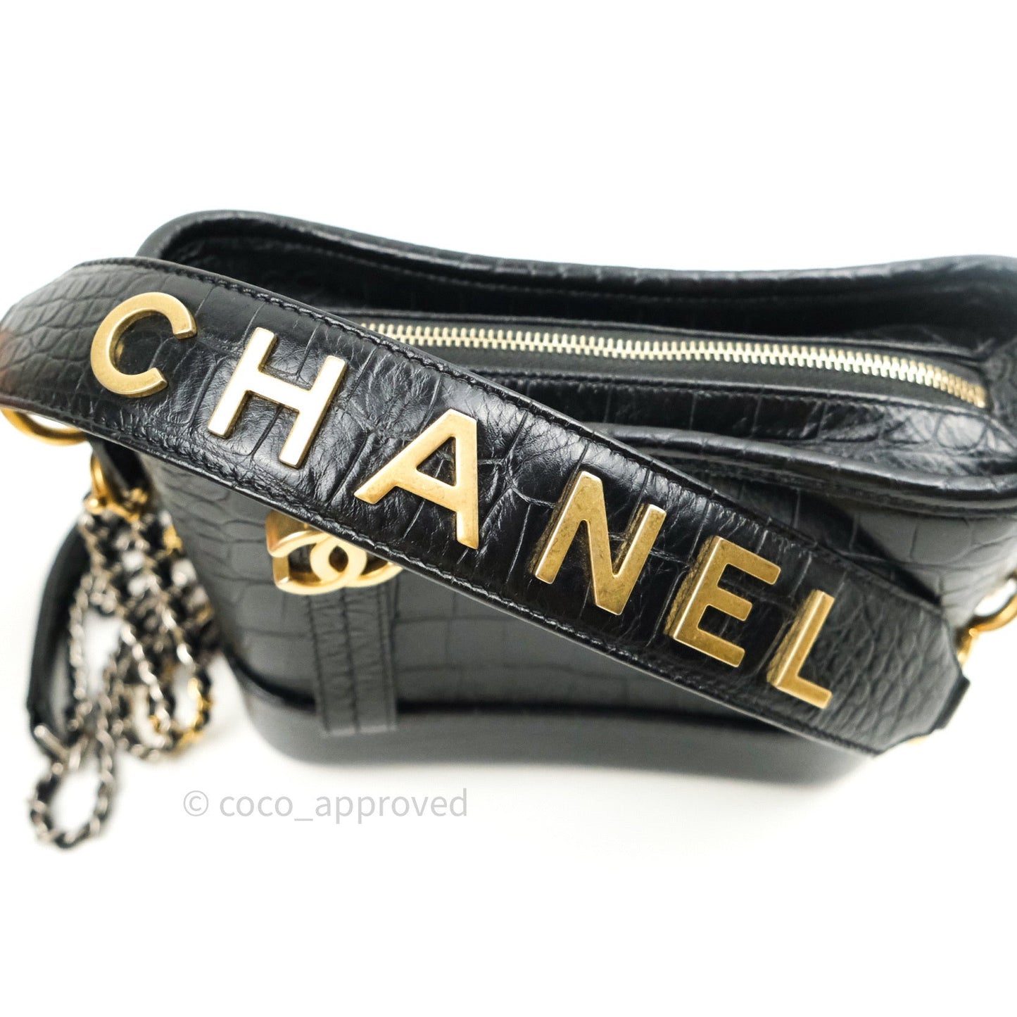 Chanel Crocodile Embossed Calfskin Small Gabrielle Cocodile Hobo Black
