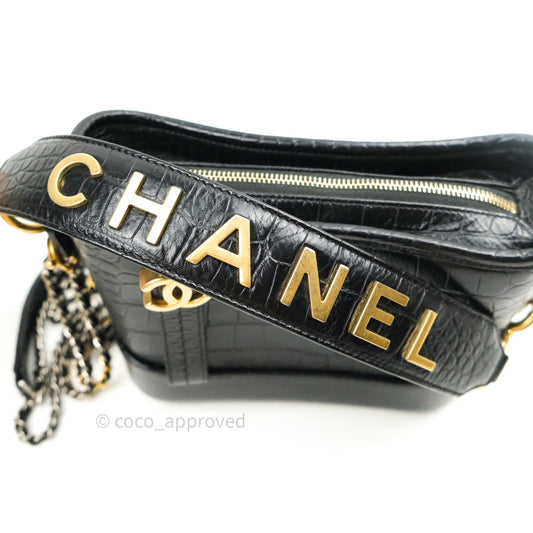 Chanel Crocodile Embossed Calfskin Small Gabrielle Cocodile Hobo Black
