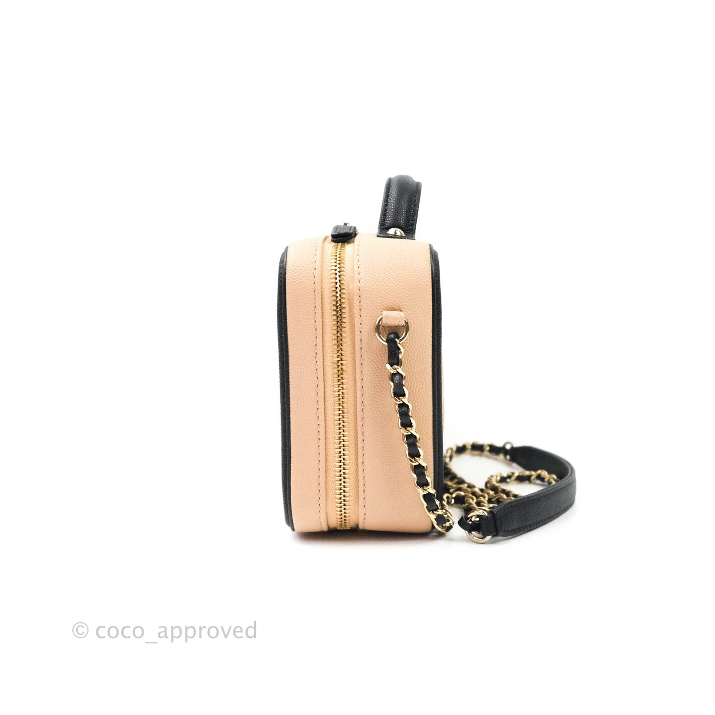 Chanel Quilted New Small CC Filigree Vanity Case Beige Caviar Gold Hardware