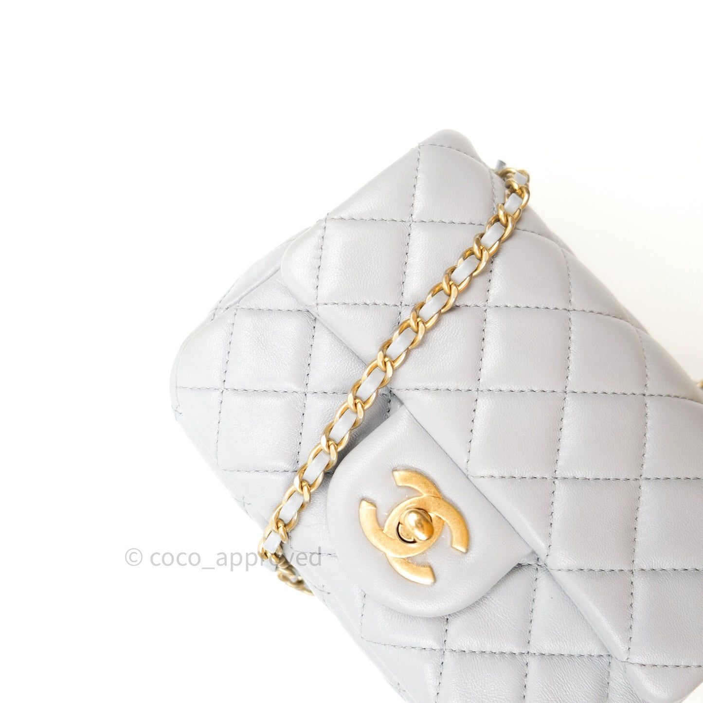 Chanel Mini Square Pearl Crush Quilted Grey Lambskin Gold Hardware
