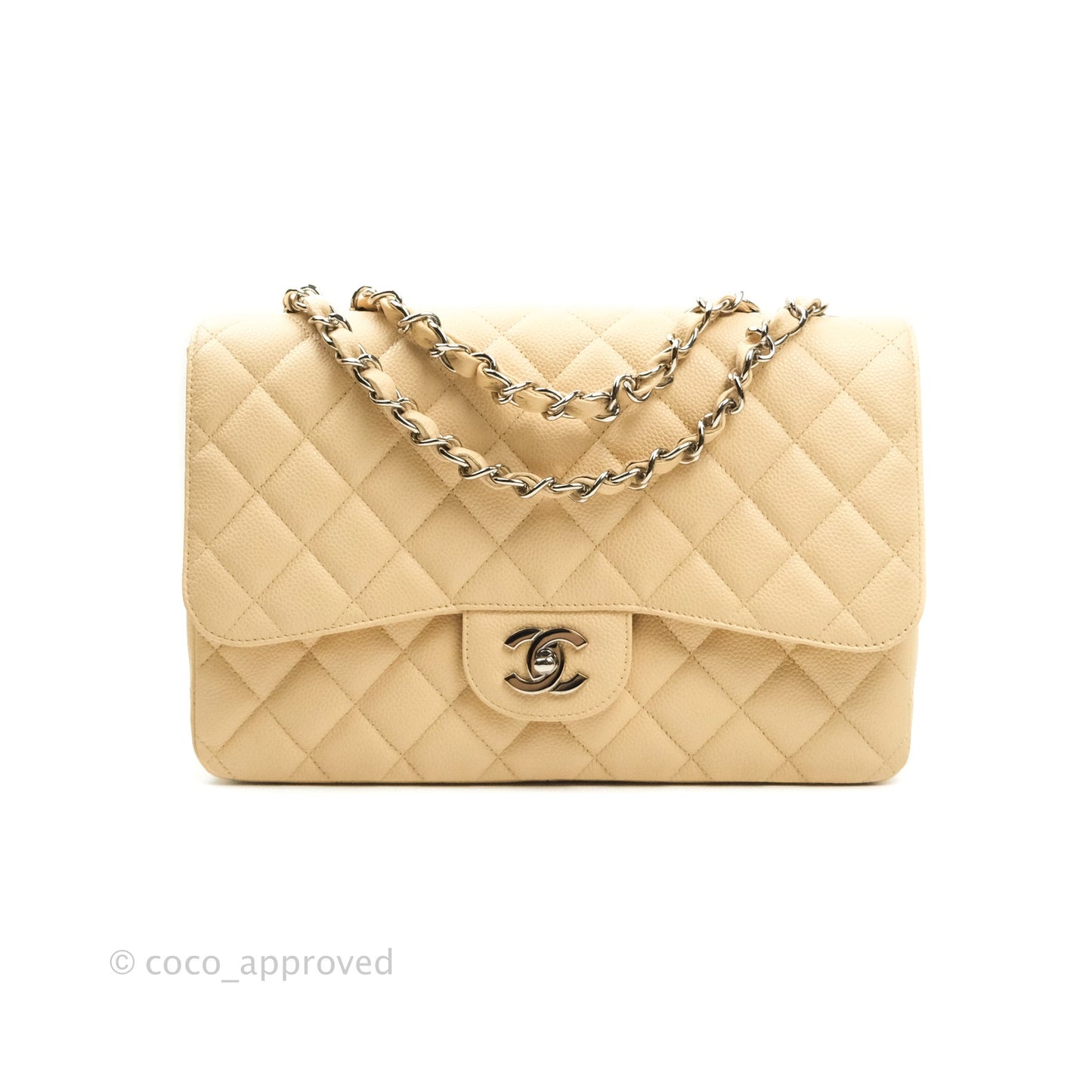 Chanel Jumbo Single Flap Beige Caviar Silver Hardware⁣⁣