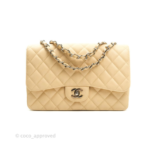 Chanel Jumbo Single Flap Beige Caviar Silver Hardware⁣⁣