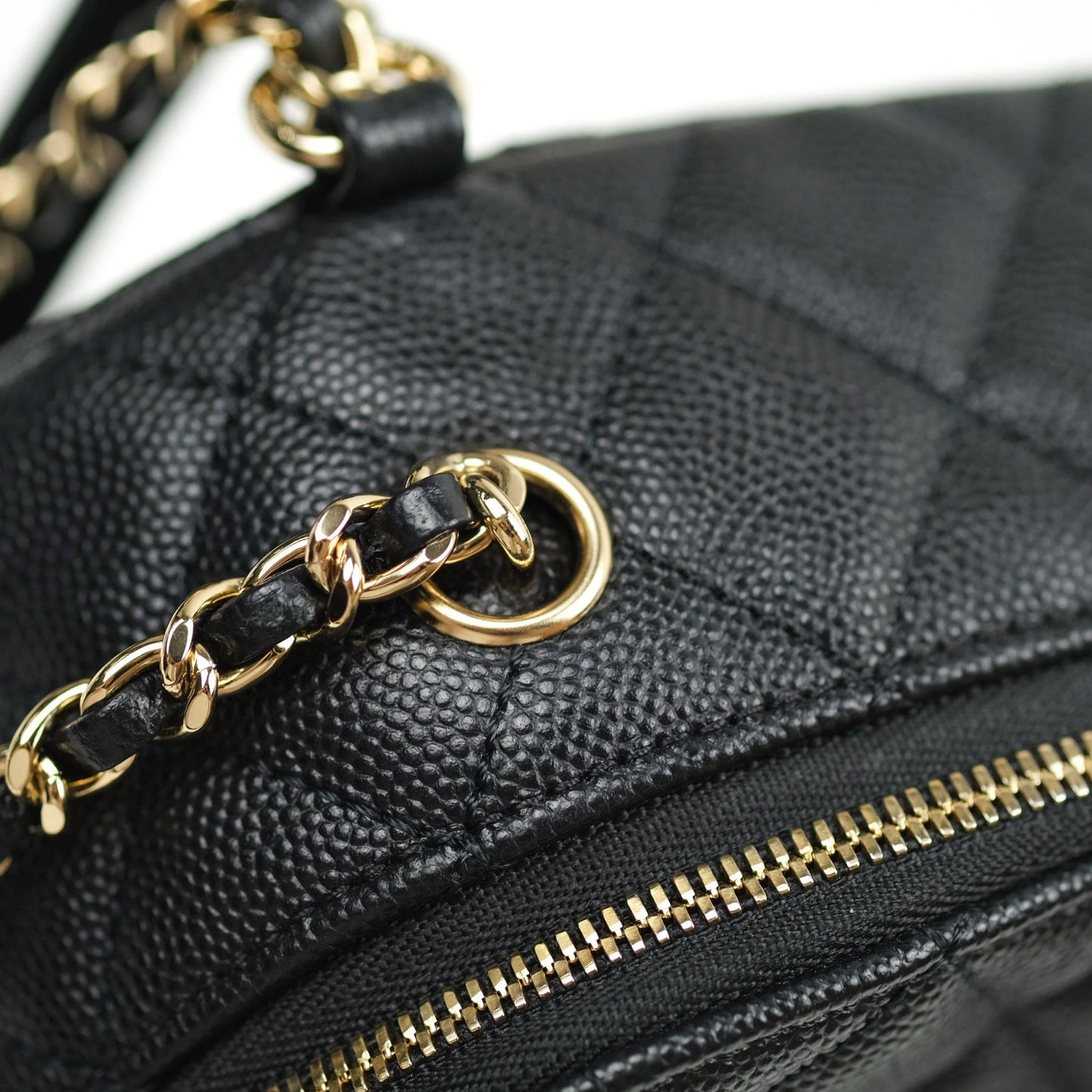 Chanel Quilted Small CC Day Backpack Black Caviar Light Gold Hardware
