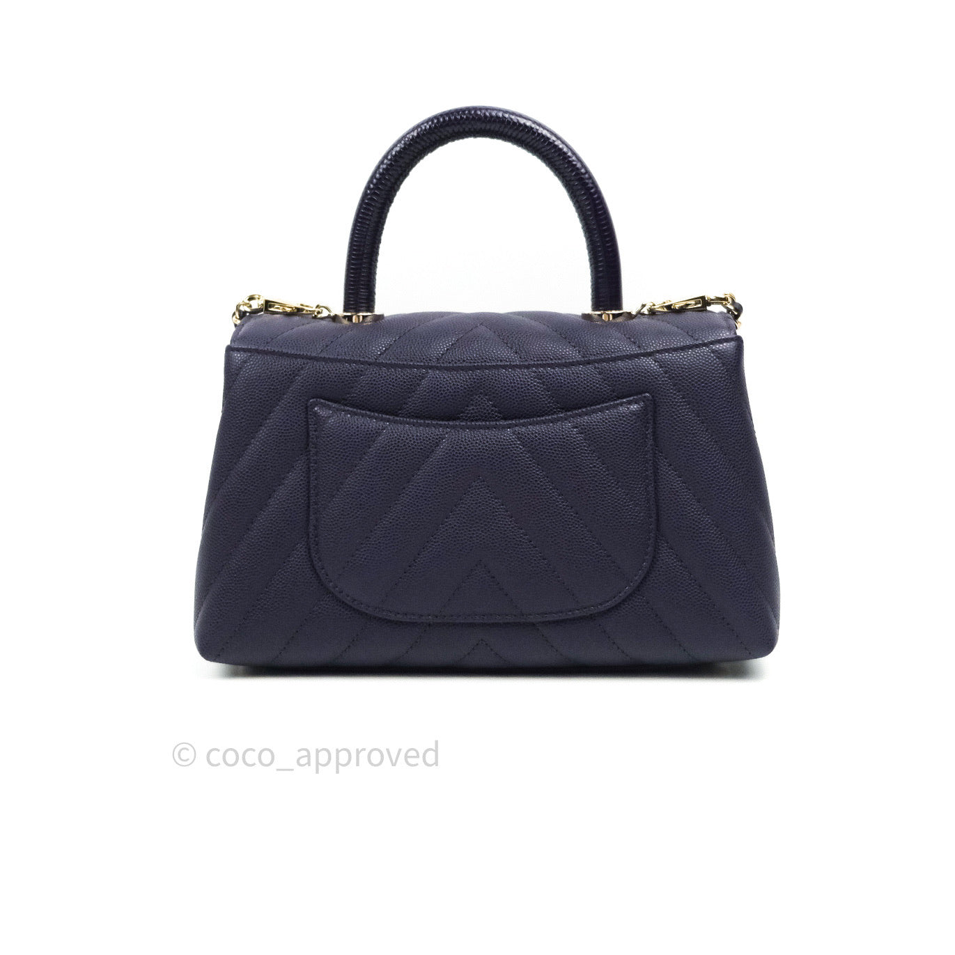 Chanel Mini Coco Handle Chevron Purple Caviar Quilted Gold Hardware