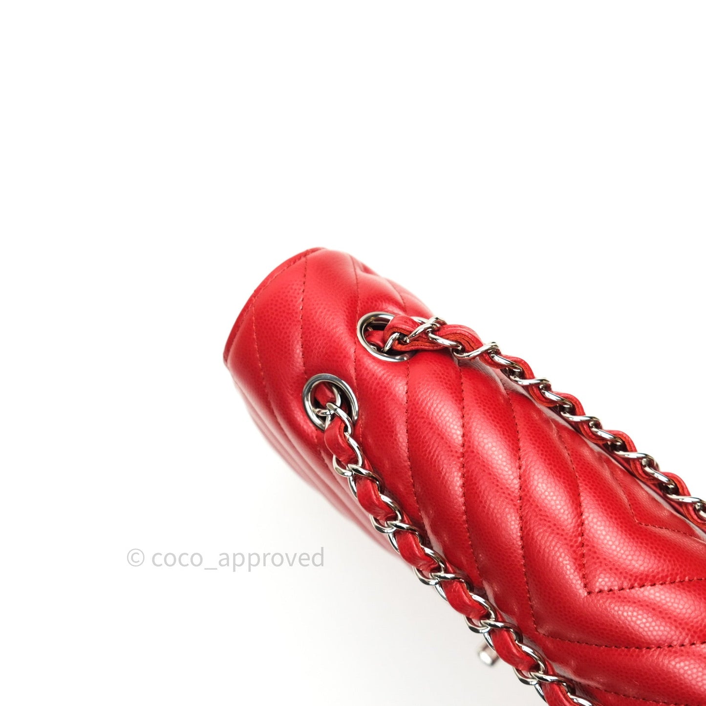 Chanel Quilted M/L Medium Double Flap Red Caviar Silver Hardware 16S