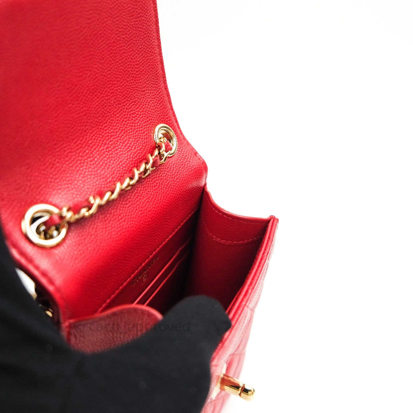 Chanel Classic Red Caviar Gold Hardware Phone Holder