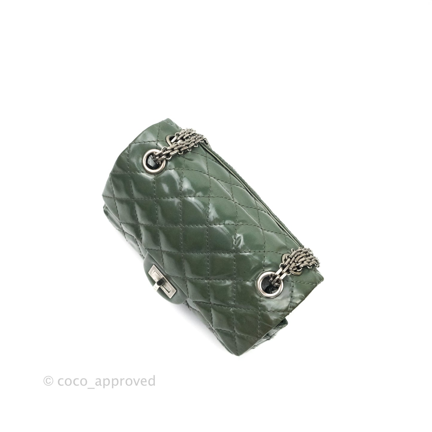 Chanel Mini Reissue 224 Army Green Patent Ruthenium Hardware Double Layer