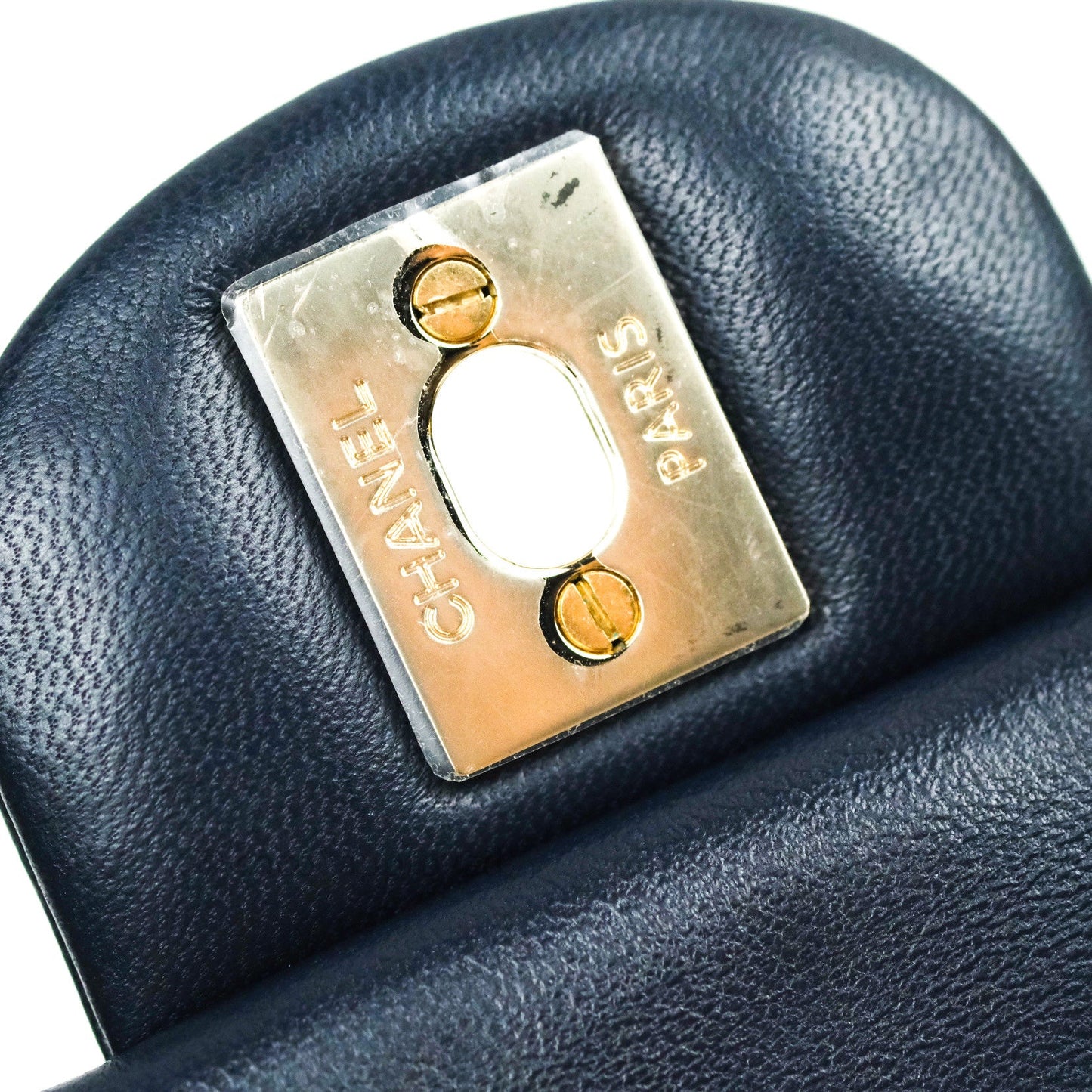 Chanel Mini Square Navy Lambskin Gold Hardware