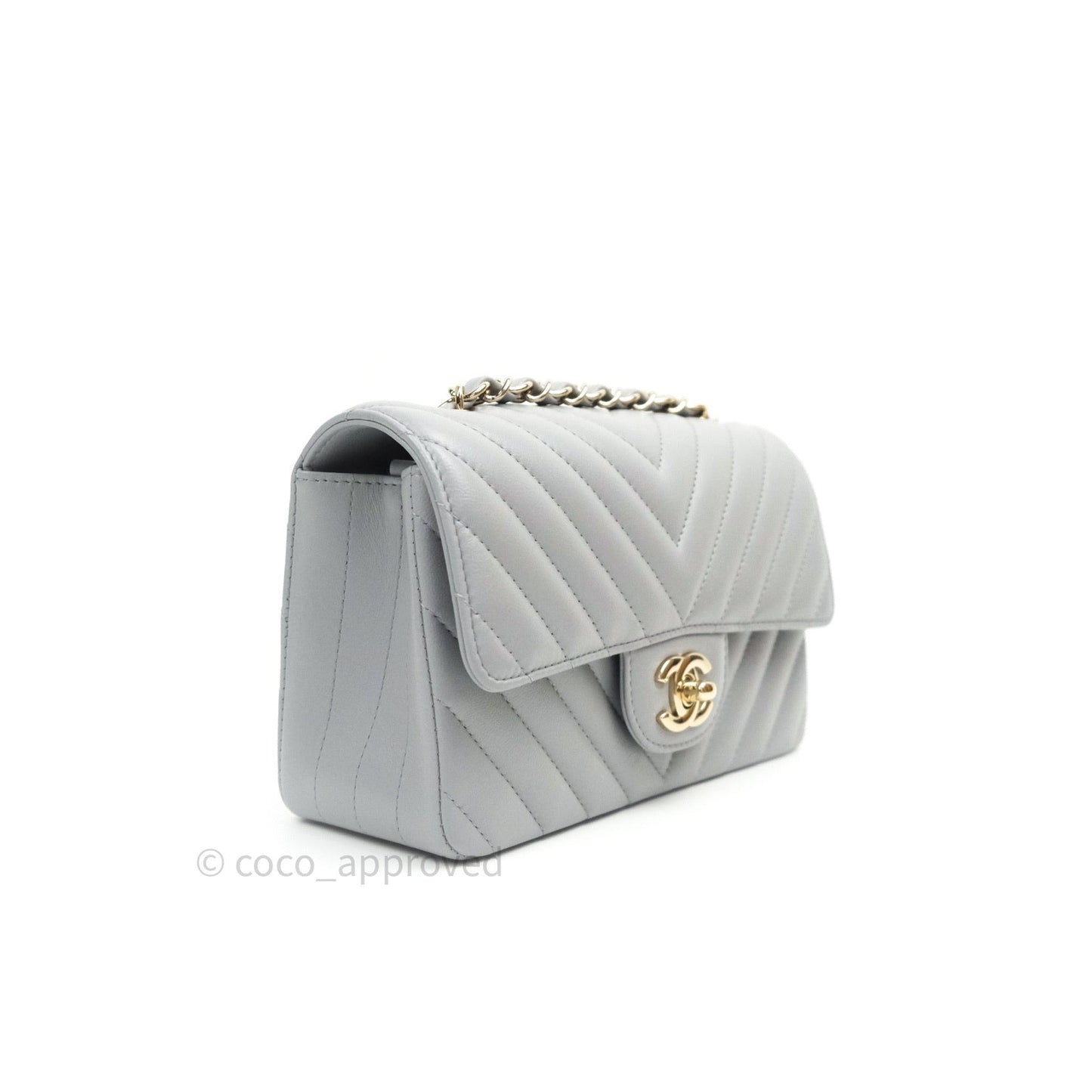 Chanel Quilted Mini Rectangular Grey Lambskin Gold Hardware