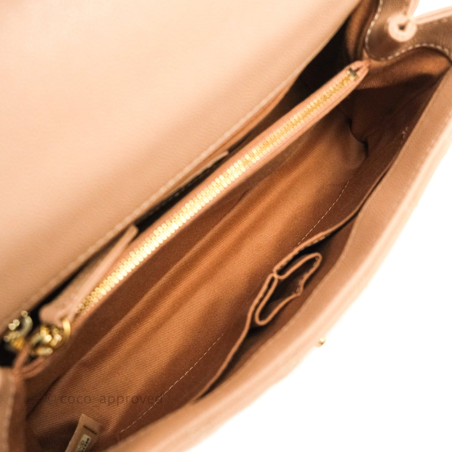 Chanel Small Coco Handle Quilted Beige Caviar Aged Gold Hardware