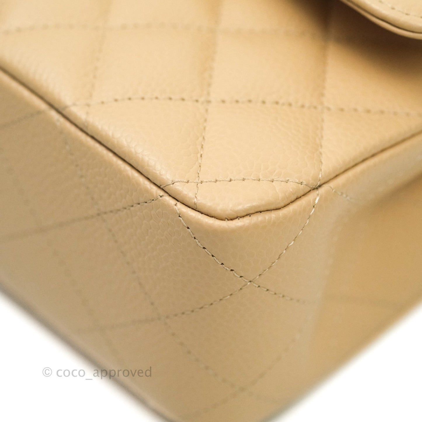 Chanel Classic M/L Medium Double Flap Bag Beige Caviar Gold Hardware