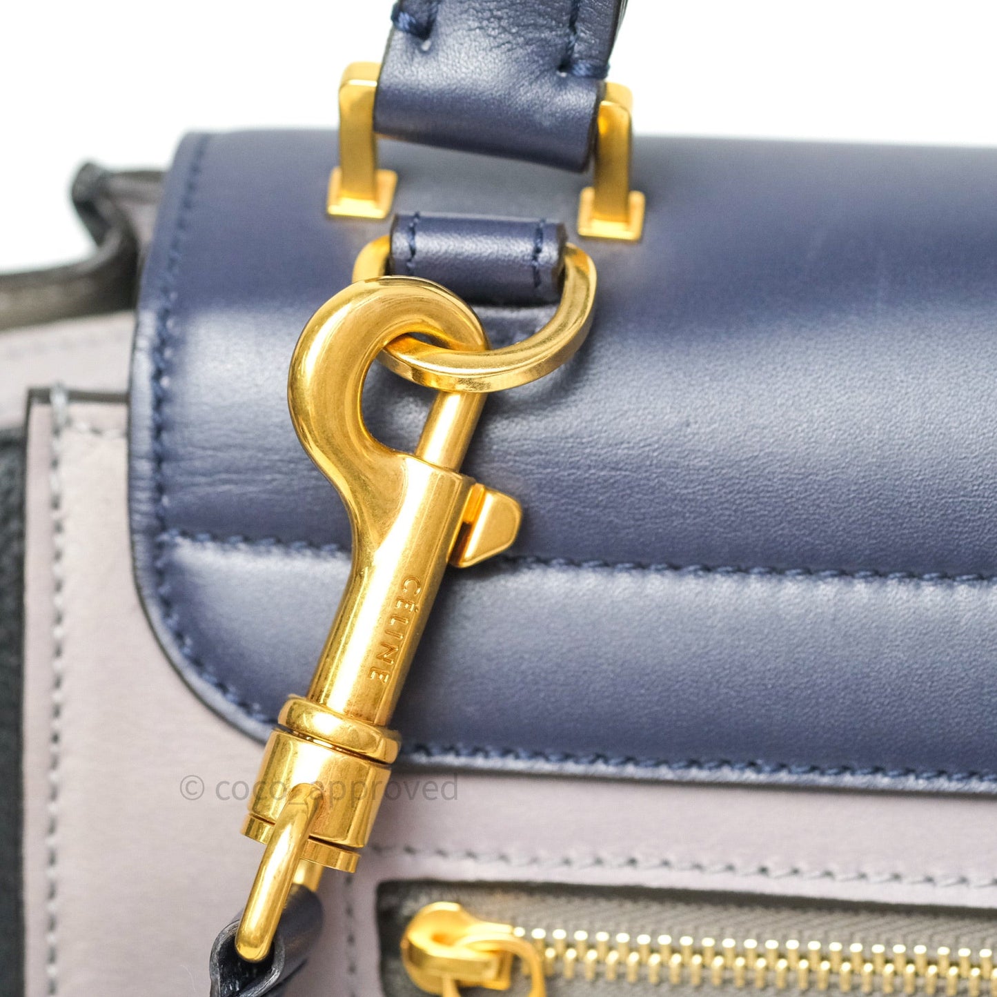 Celine Sleek Calfskin Small Tri-Color Trapeze Dark Blue