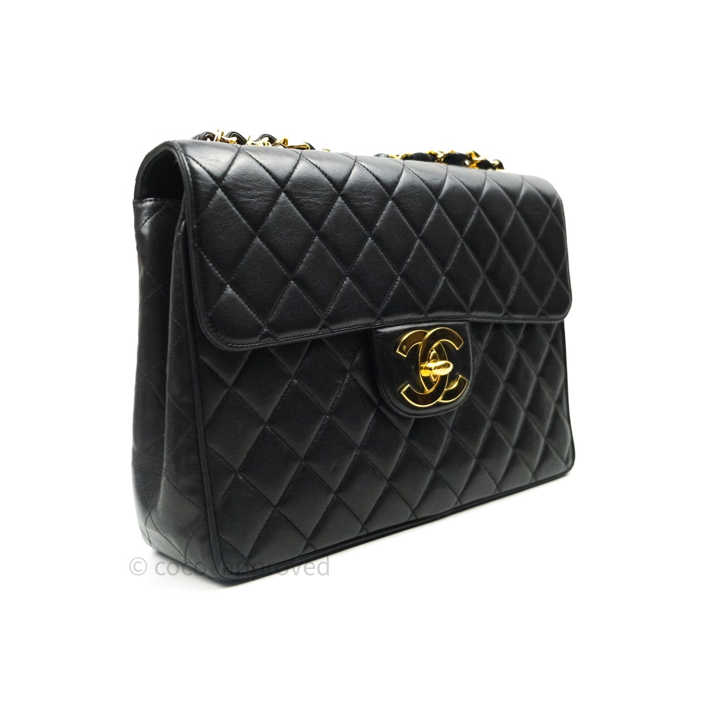 Chanel Vintage XL Jumbo Single Flap Black Lambskin 24K Gold Hardware