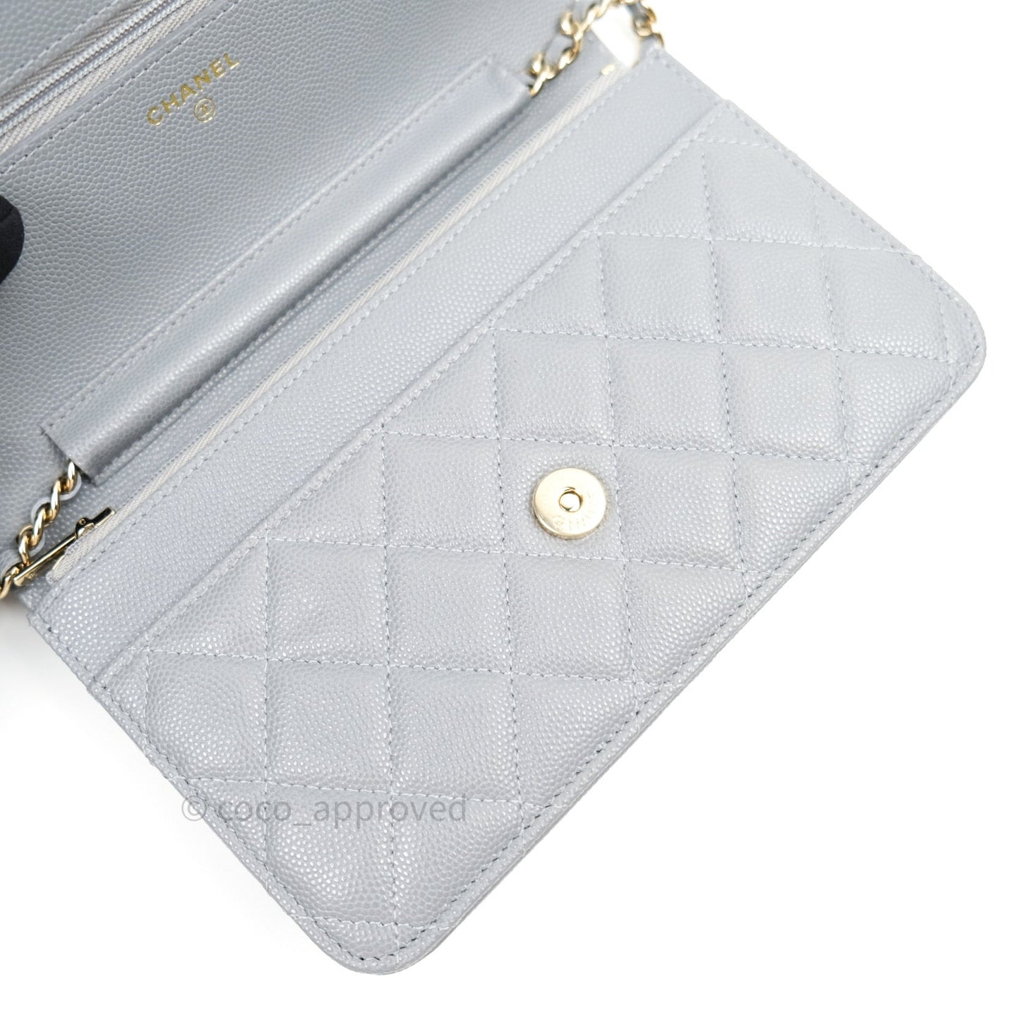 Chanel Caviar Quilted Wallet on Chain WOC Grey Light Gold Hardware 20C