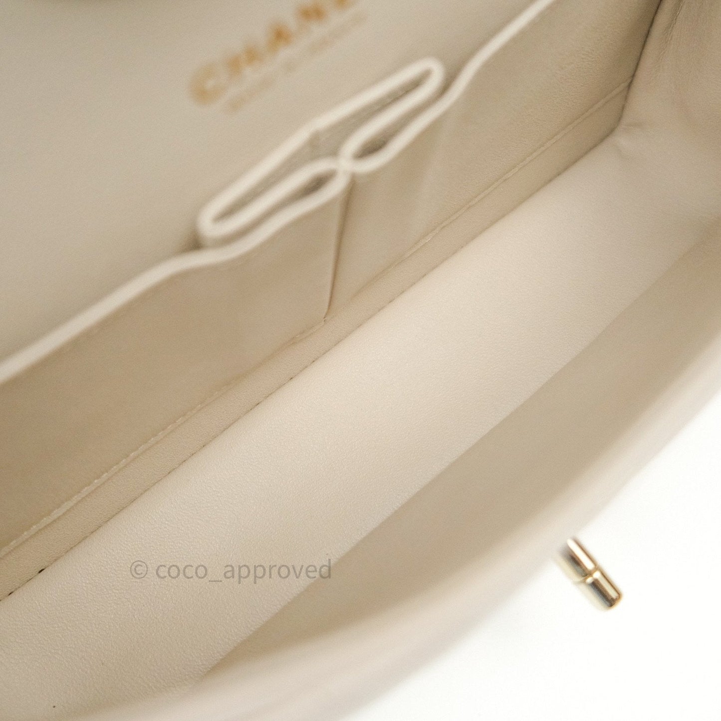 Chanel Classic M/L Medium Double Flap Chevron Ivory Caviar Gold Hardware