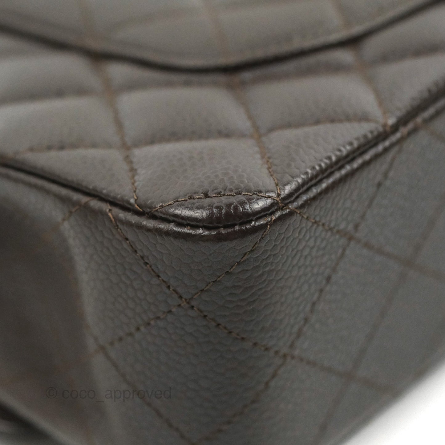 Chanel Classic M/L Medium Flap Quilted Dark Chocolate Brown Caviar Silver Hardware