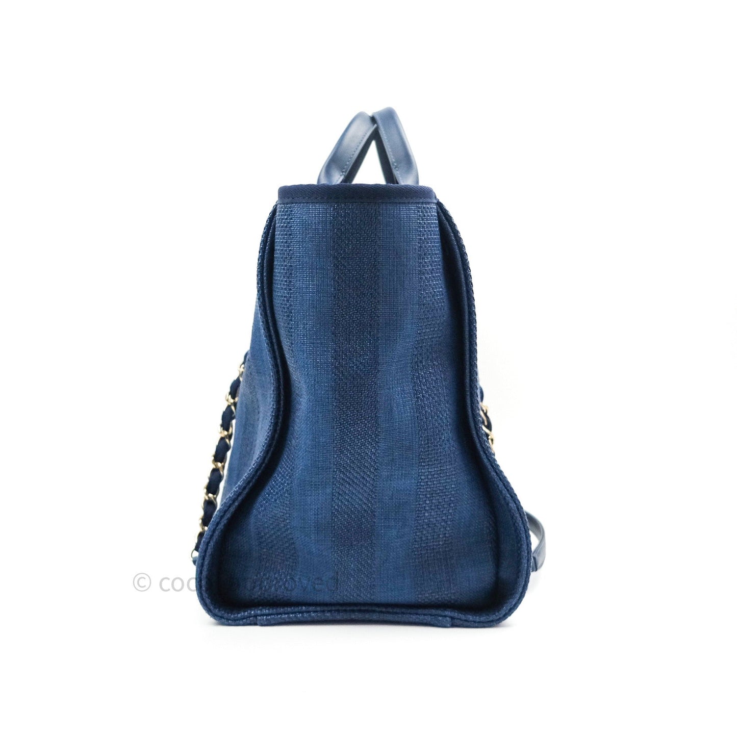 Chanel Canvas Large Deauville Tote Navy Blue Stripe 20S