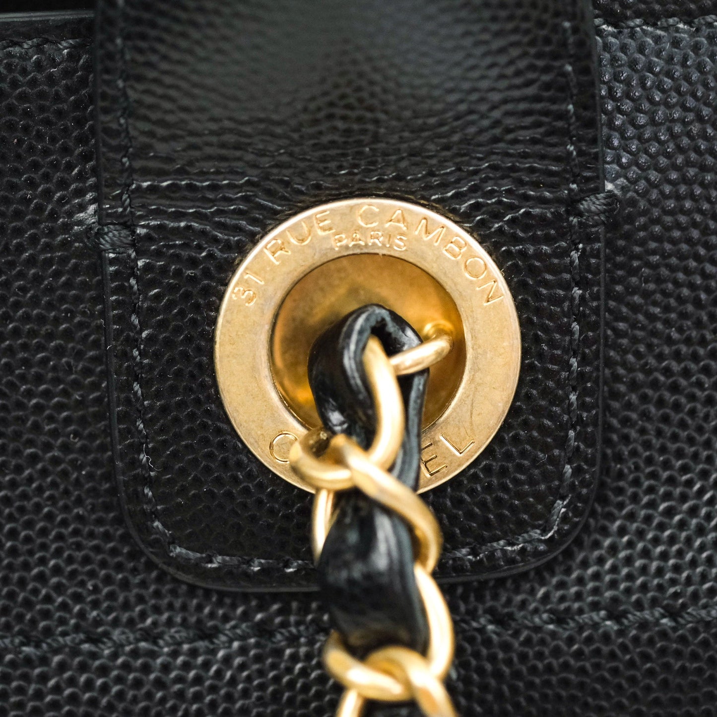 Chanel Small Studded Deauville Tote Black Caviar Gold Hardware