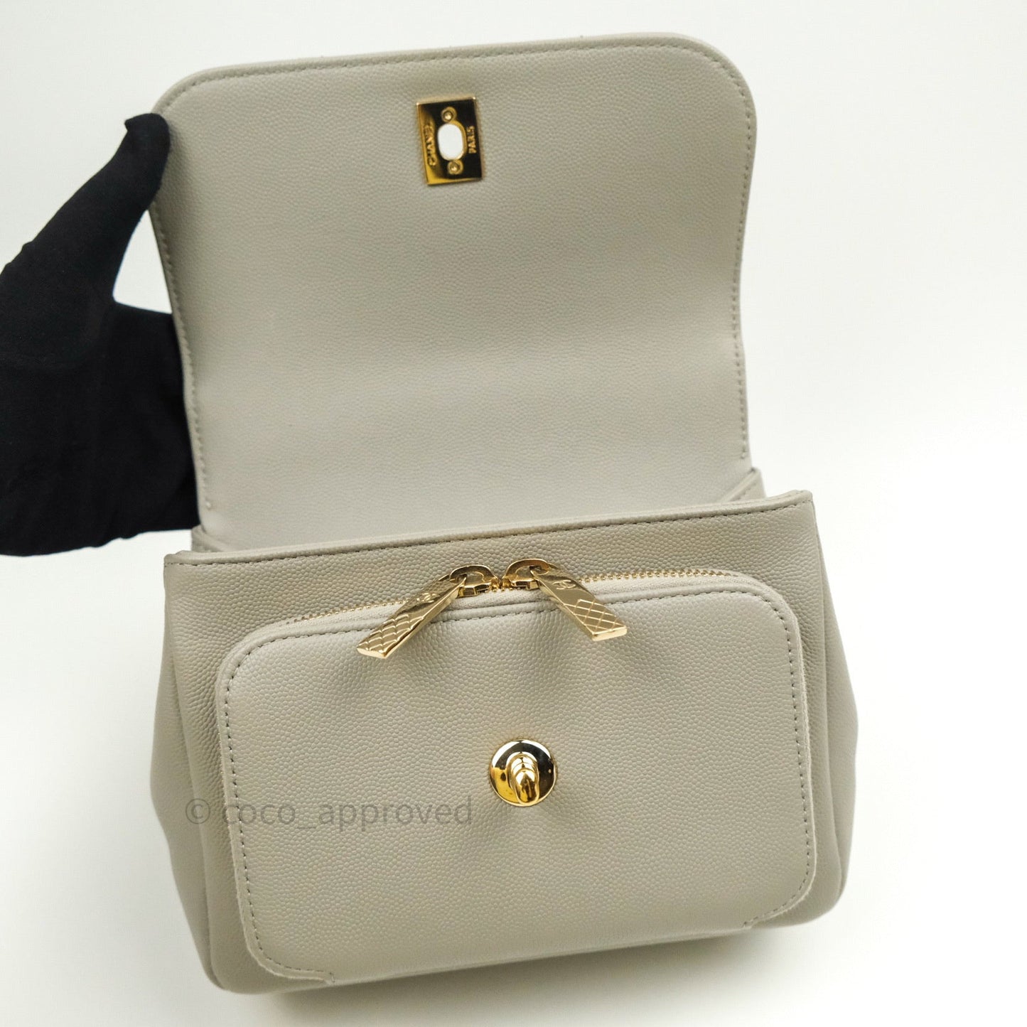 Chanel Quilted Small Business Affinity Flap Grey Caviar Light Gold Hardware