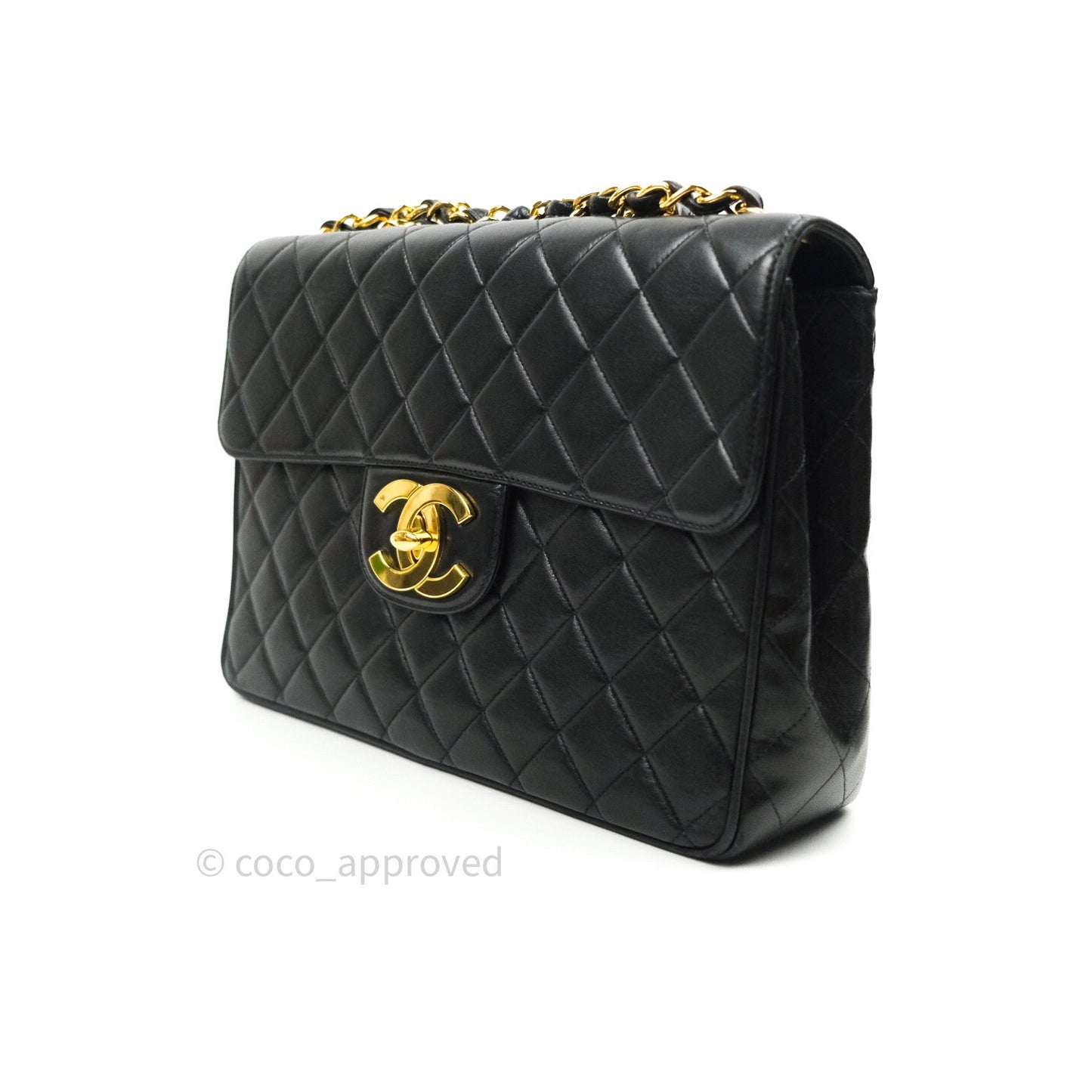 Chanel Vintage XL Jumbo Single Flap Black Lambskin 24K Gold Hardware